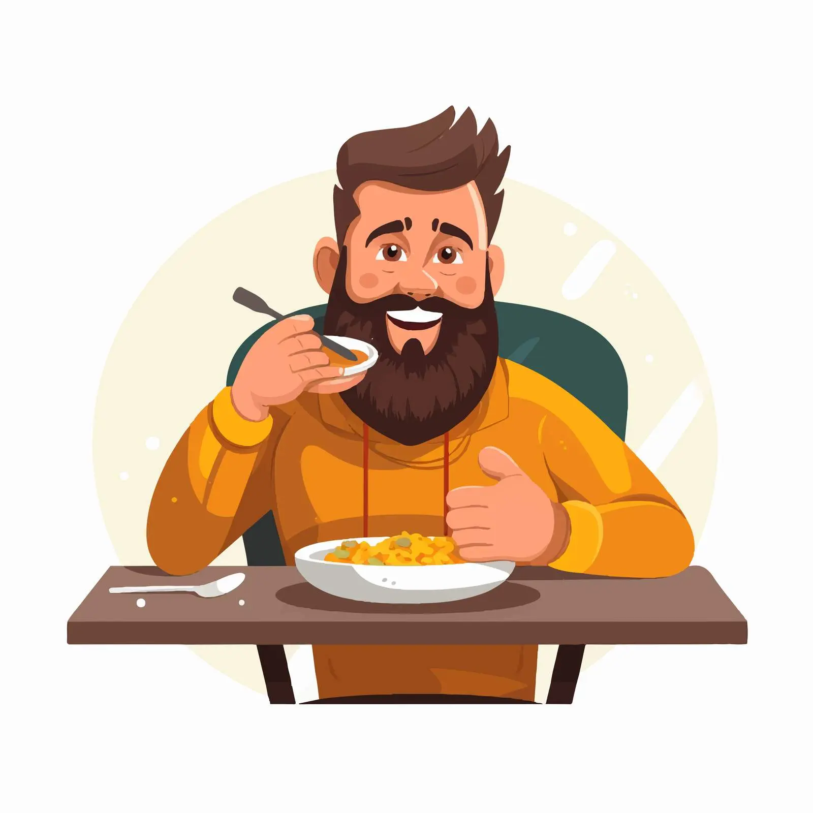 Bearded Man Eating Soup in Cafe Vector Art — free download from Dotvec