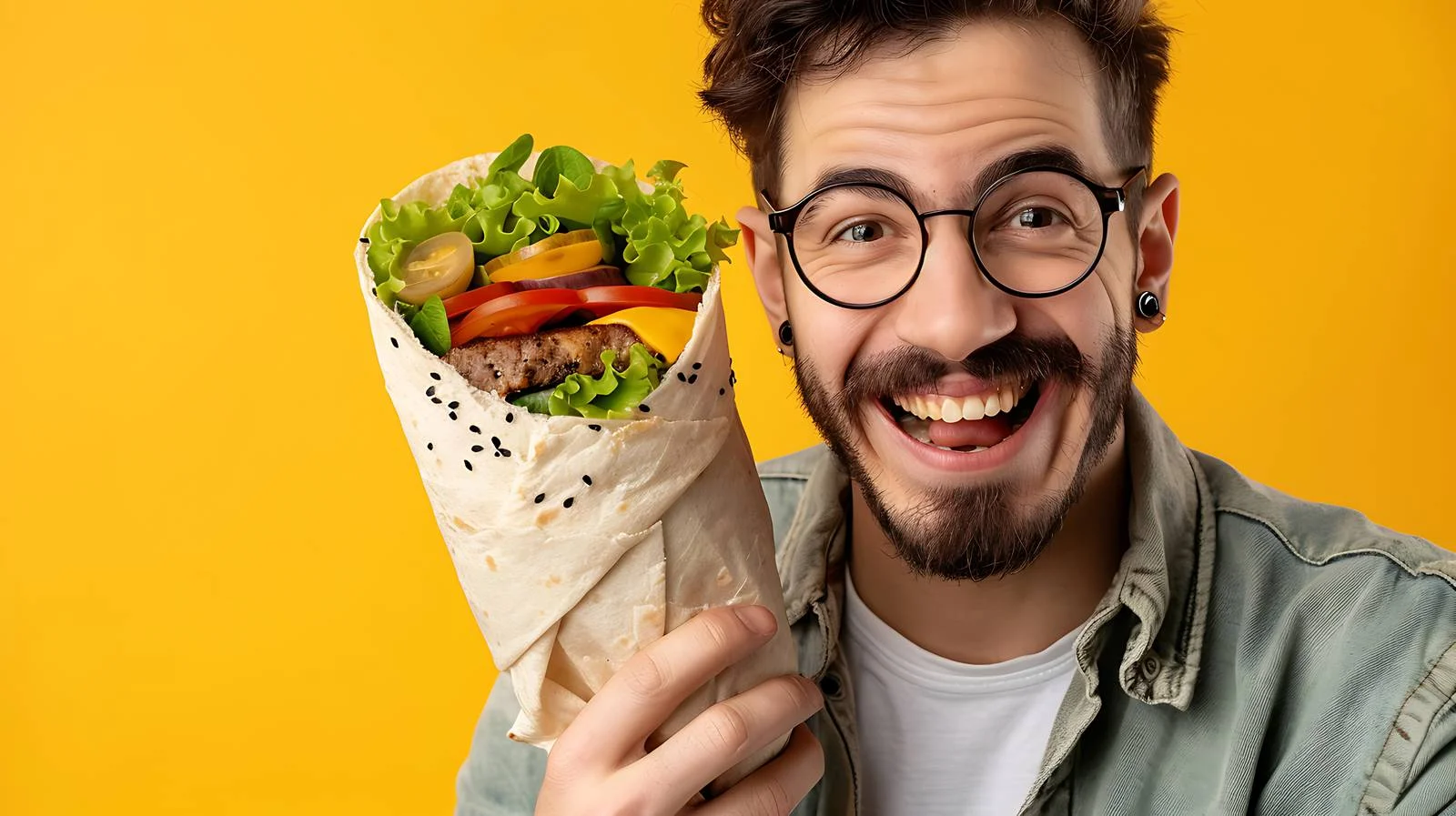 Young Man Enjoying Tasty Sandwich Wrap — free download from Dotvec