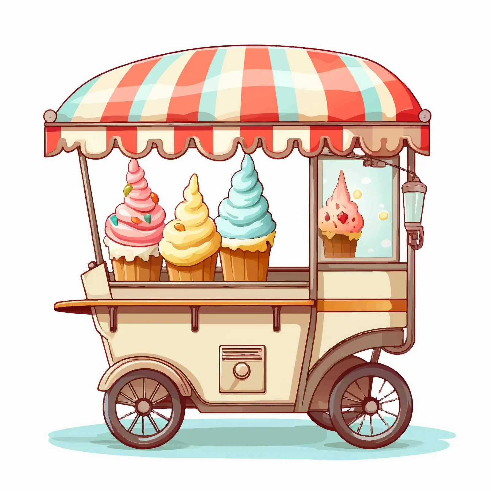 Ice Cream Cart Vector Illustration on White Background – free frozen dessert image from Dotvec