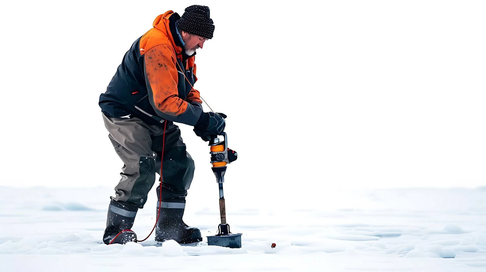 Ice fisherman drills on Minnesota lake — free download from Dotvec