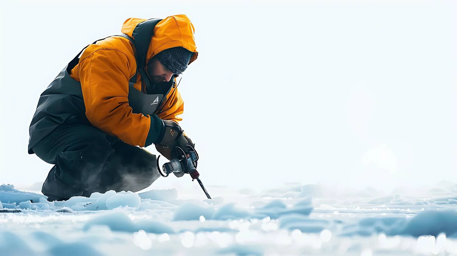 Ice angler drills hole for fishing — free download from Dotvec