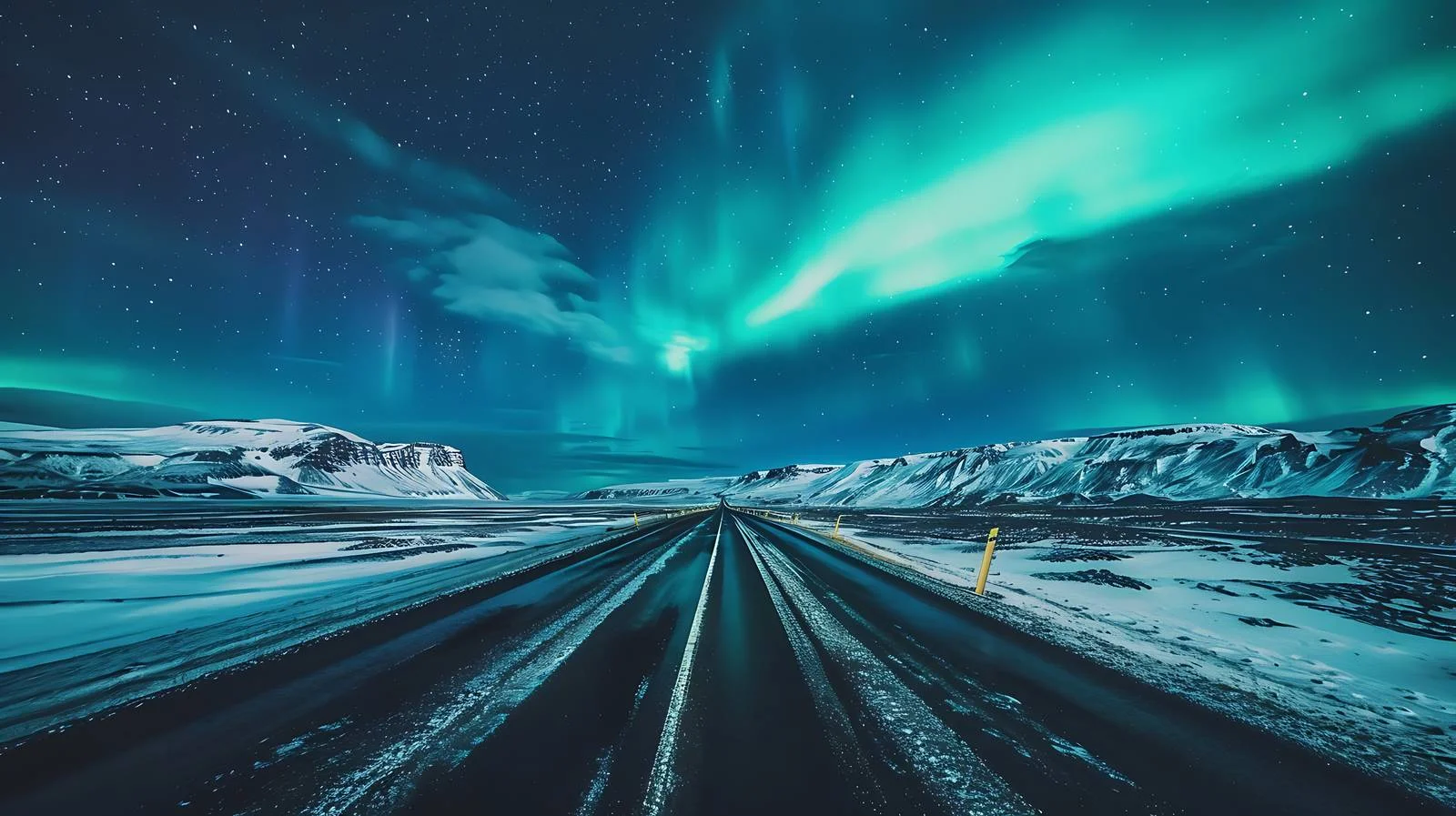 Iceland Aurora Borealis Road Scenery View — free download from Dotvec