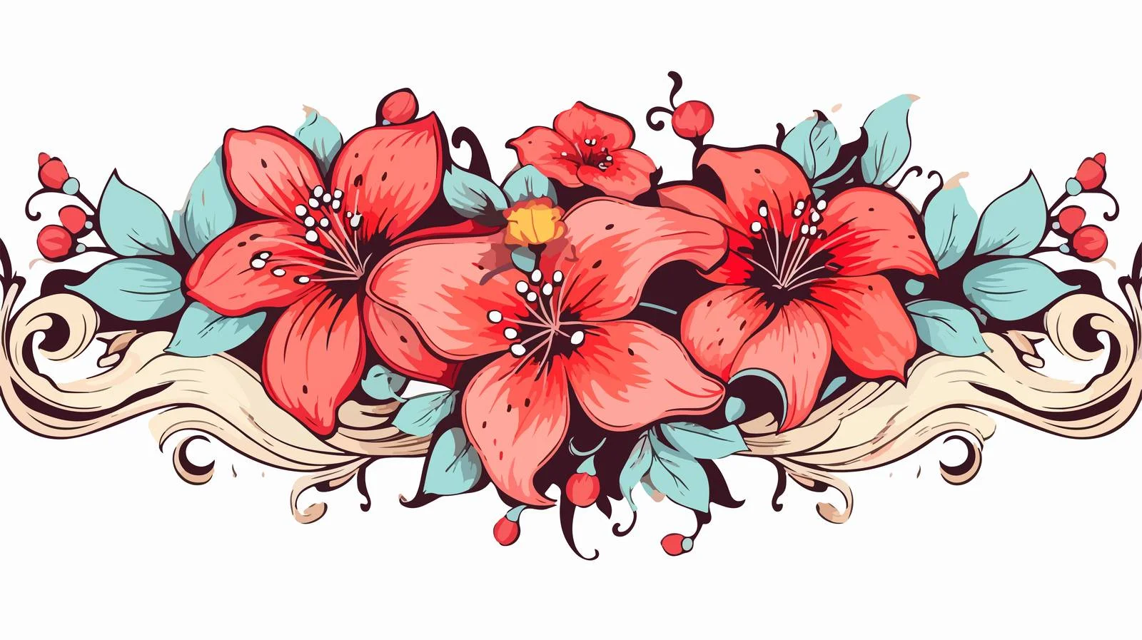 Exquisite Tattoo Style Banner and Flowers — free download from Dotvec