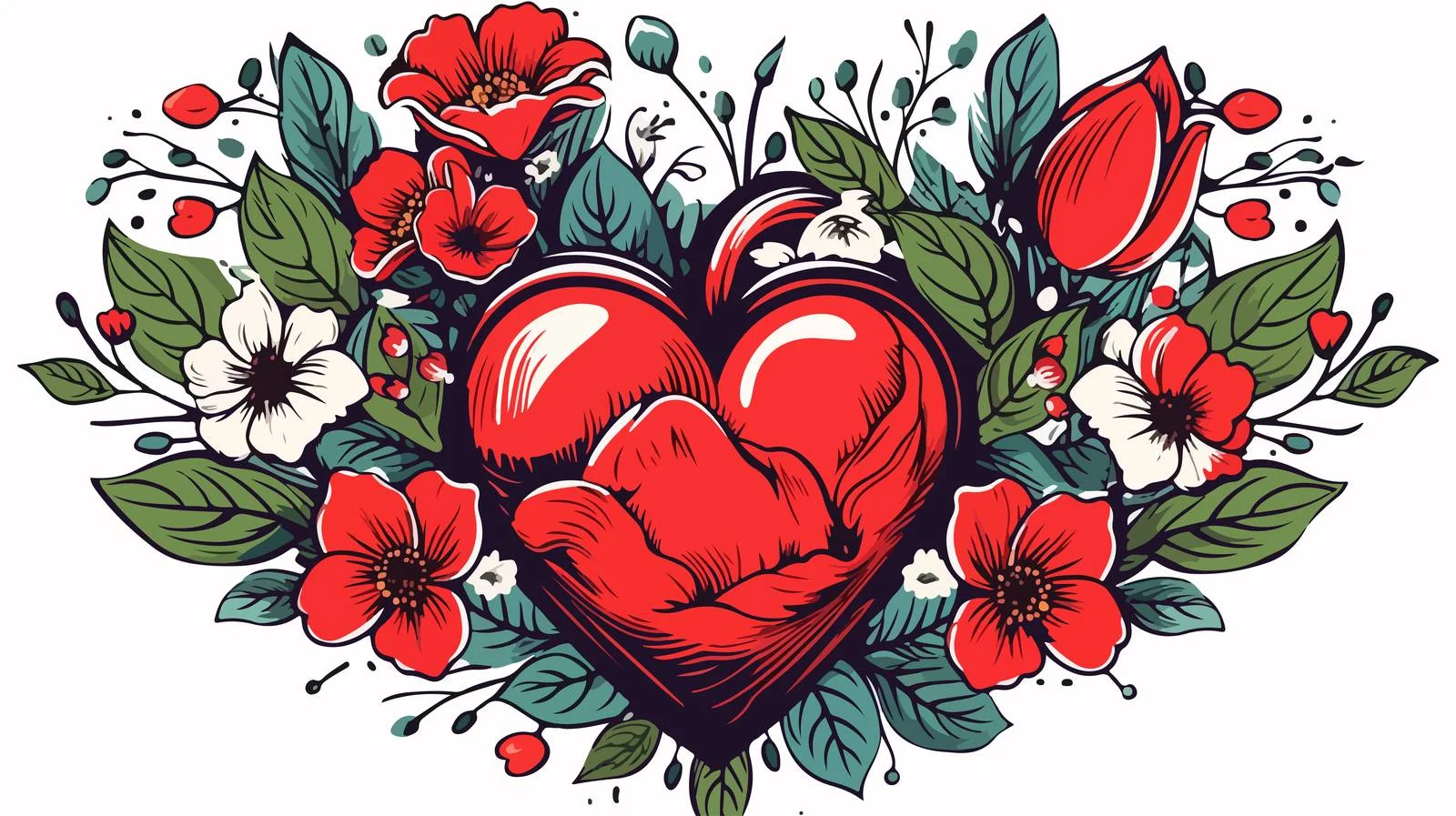Heart and Flowers Tattoo Icon — free download from Dotvec