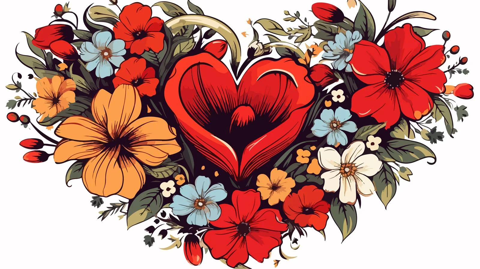Heart and Flowers Tattoo Artwork — free download from Dotvec