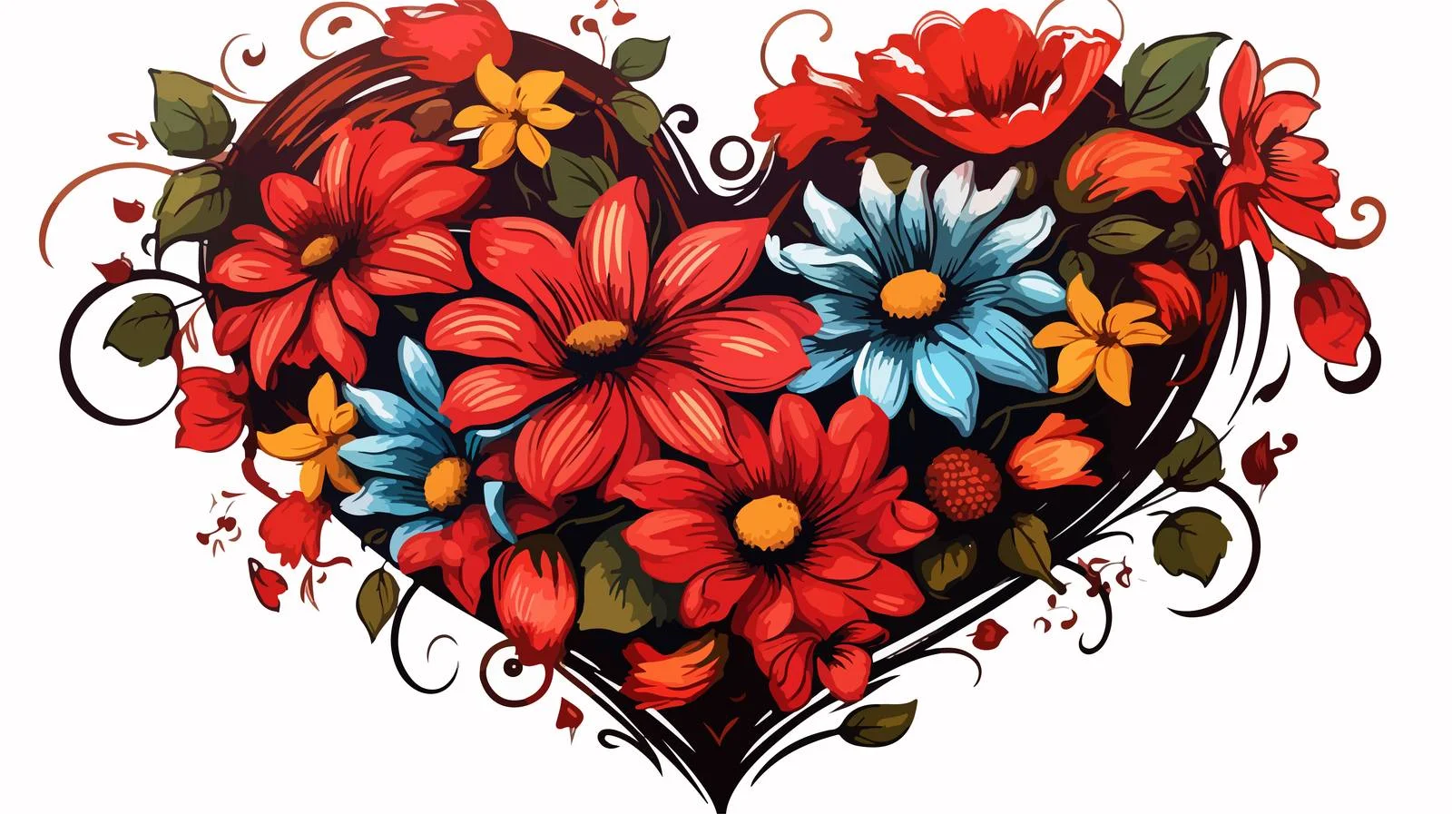 Heart and Flowers Tattoo Design — free download from Dotvec