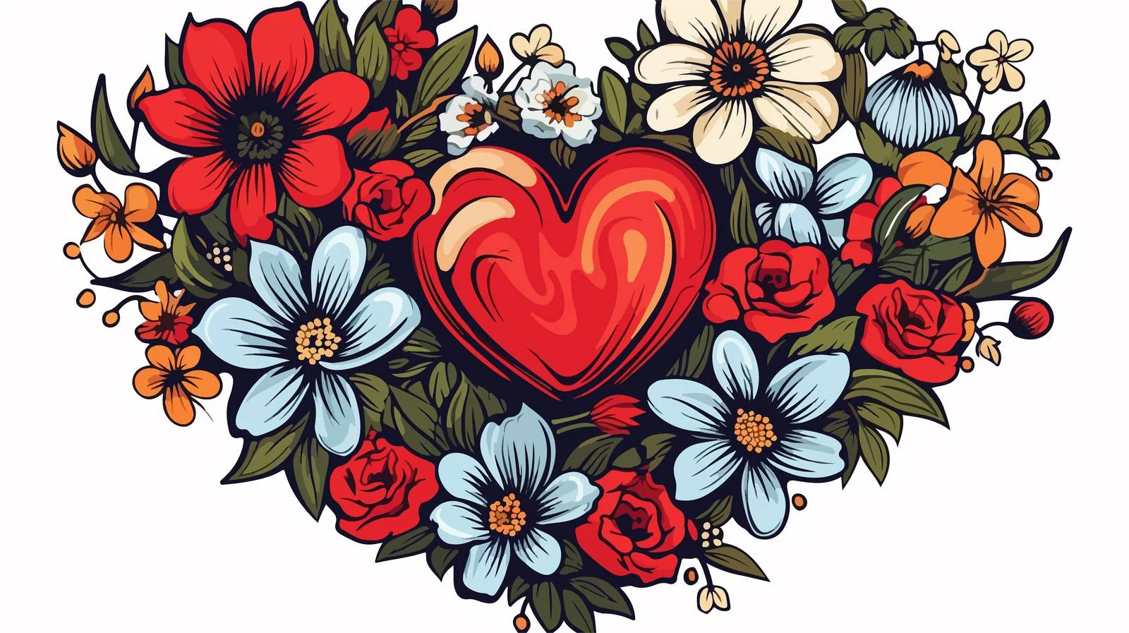 Iconic Heart & Flower Tattoo Design — free download from Dotvec