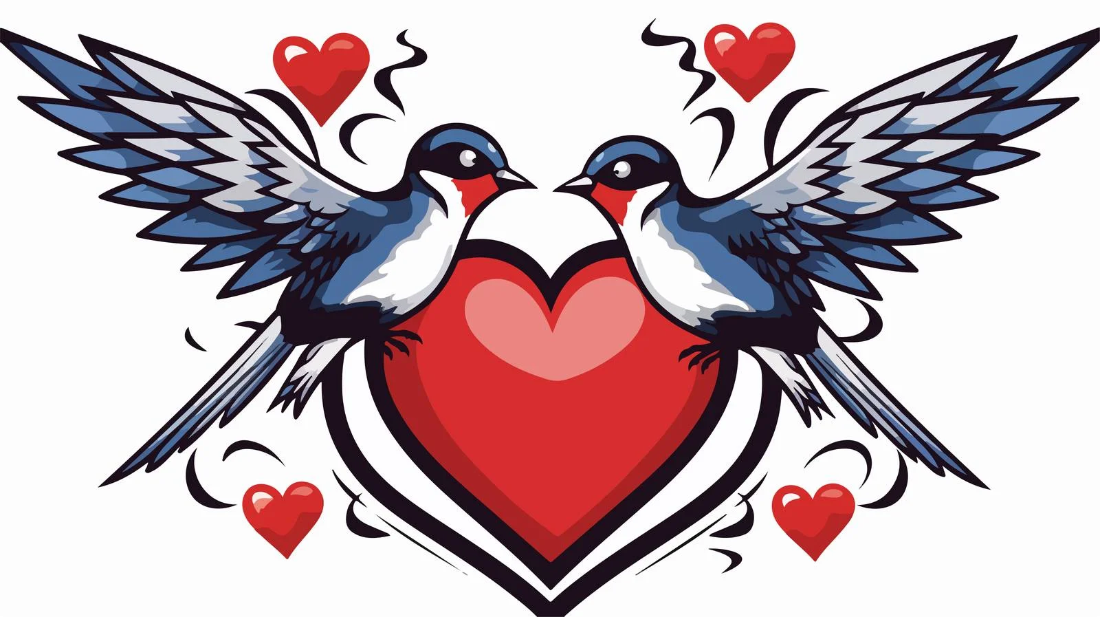Swallows and Heart Tattoo Design — free download from Dotvec
