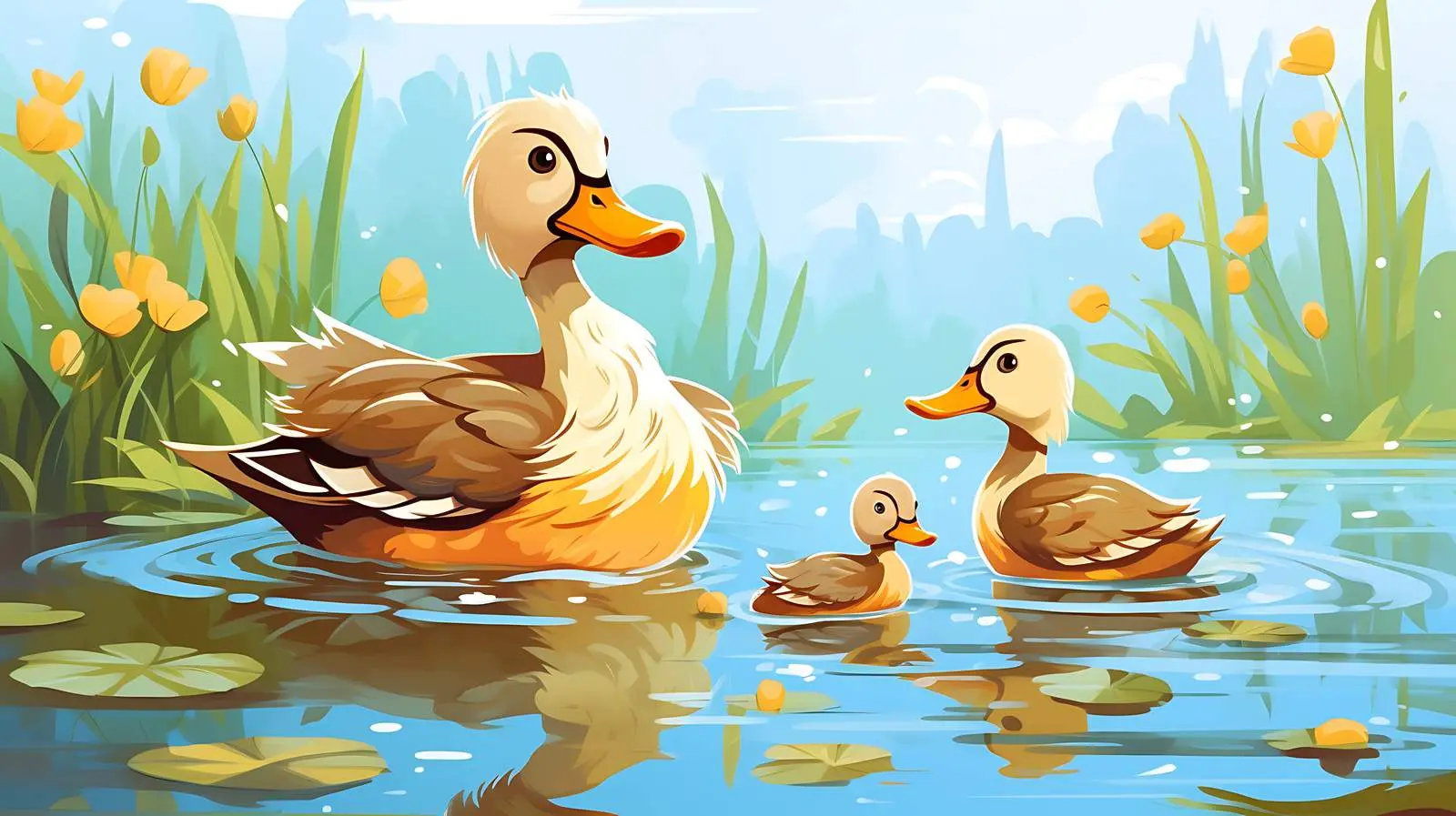 Family of Ducks by Pond Illustration — free download from Dotvec