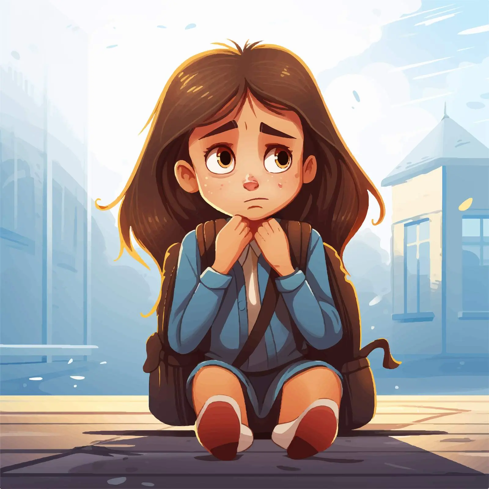 Crying Girl at School Vector Illustration — free download from Dotvec