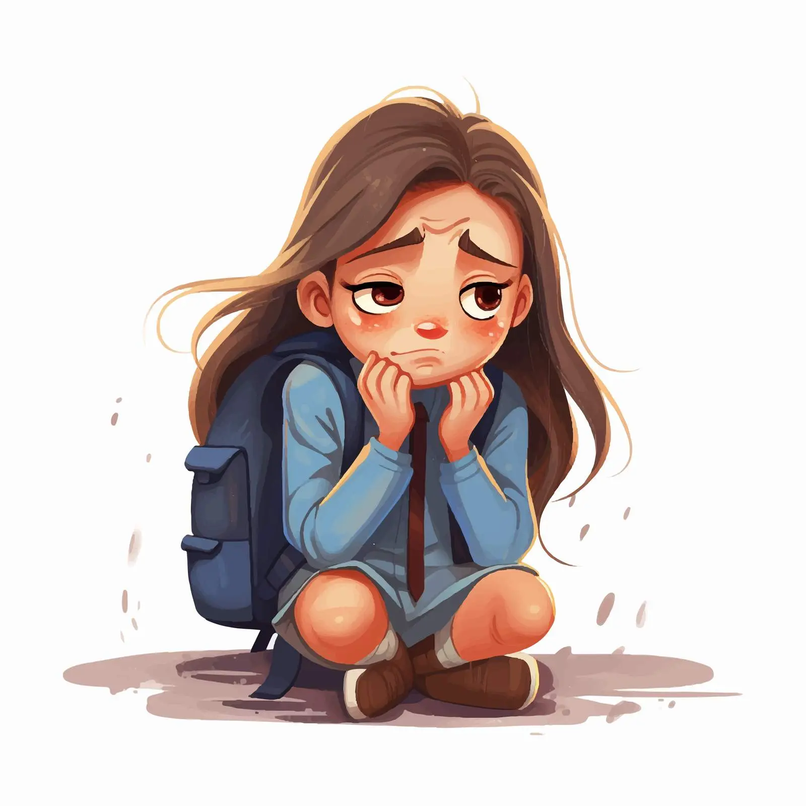 Crying Girl Illustration in School Environment – free bullying image from Dotvec