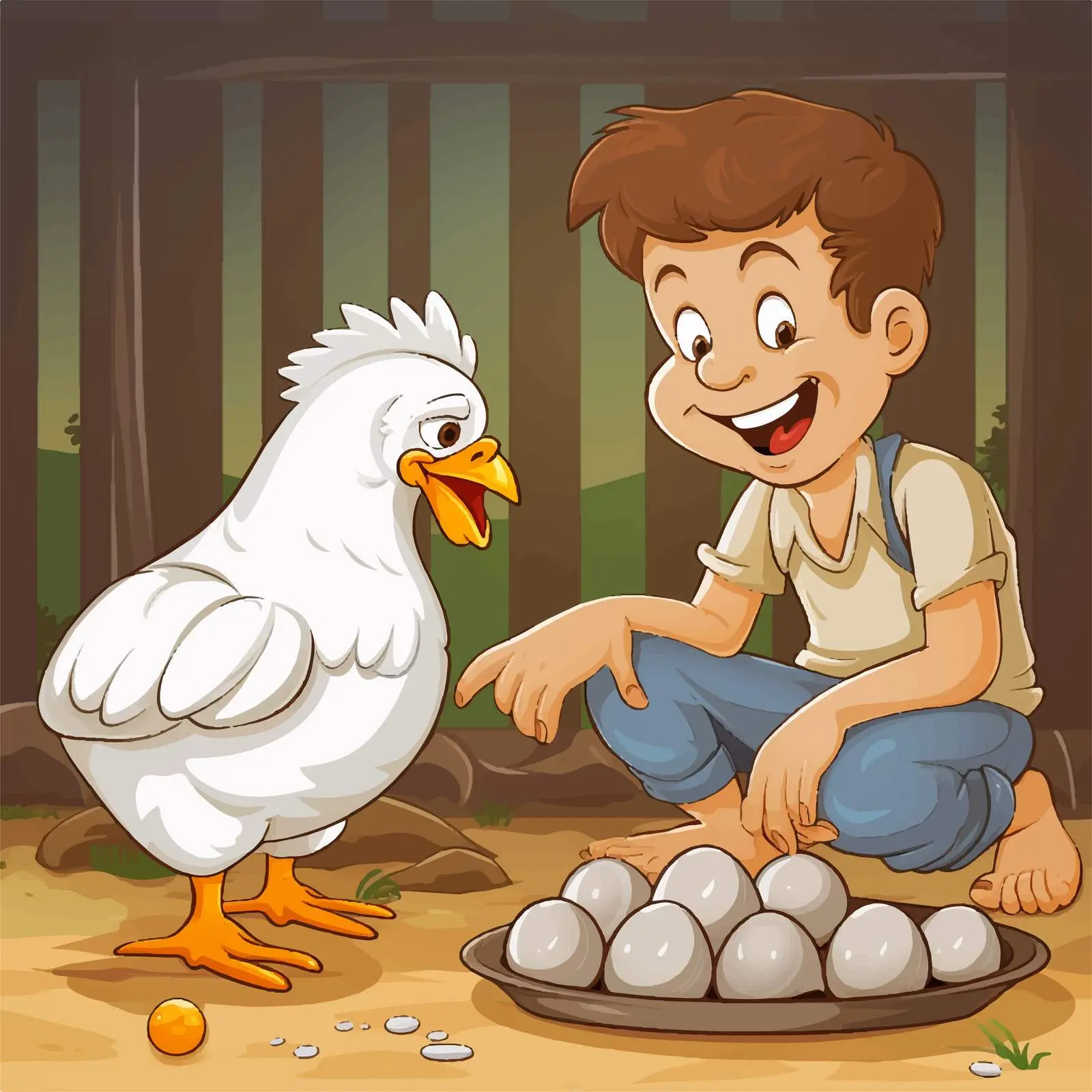 Boy Watching Chicken Laying Eggs Illustration — free download from Dotvec