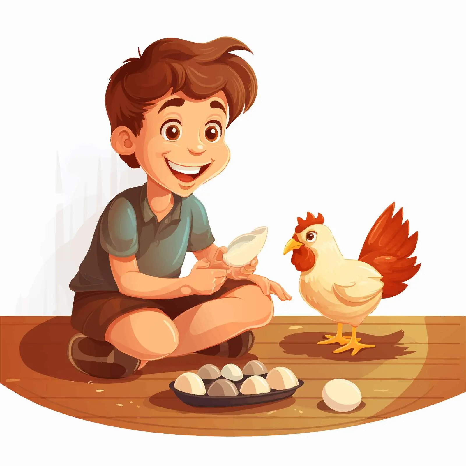 Chicken Laying Eggs with Boy Illustration — free download from Dotvec