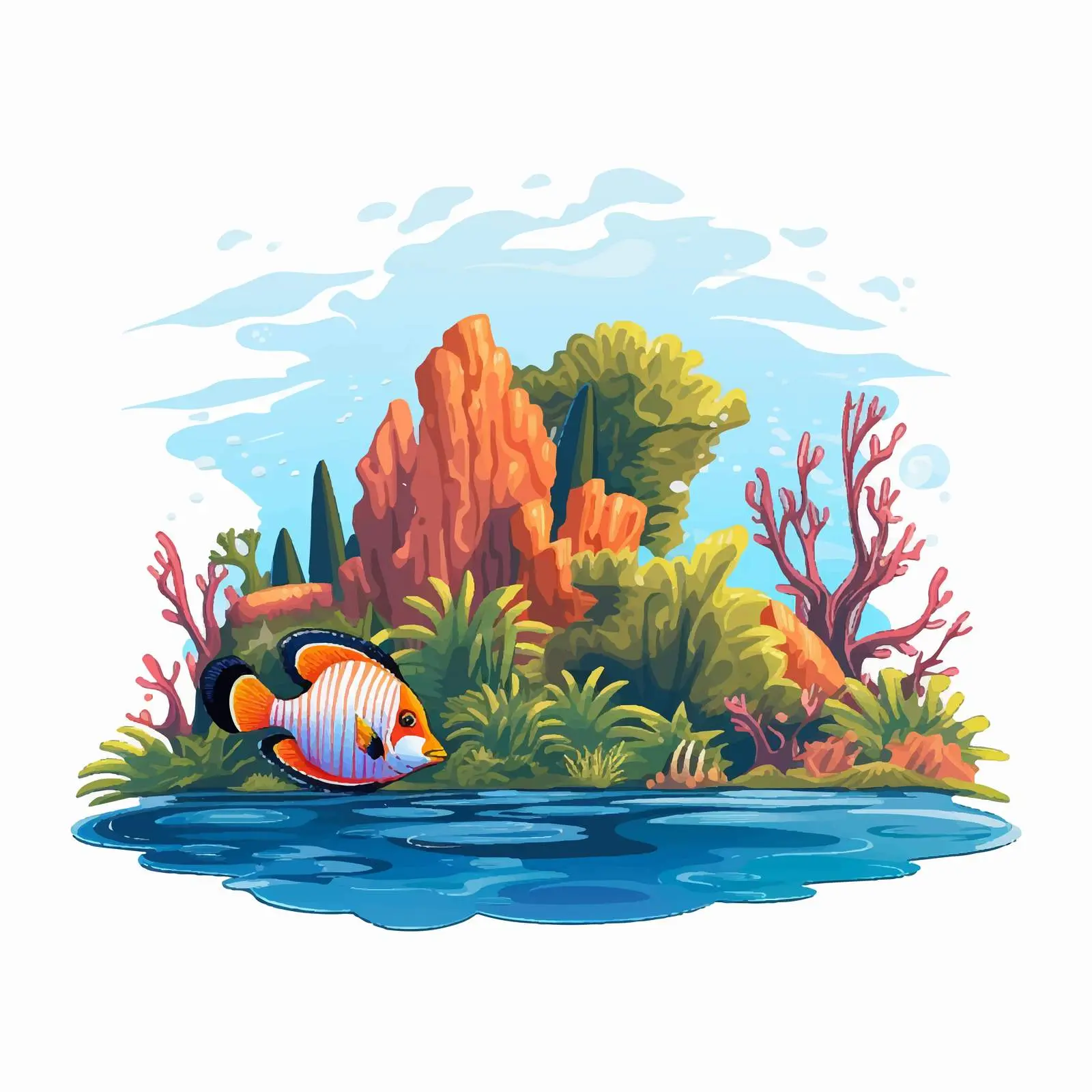 Fish Island and Coral in the Sea Illustration — free download from Dotvec