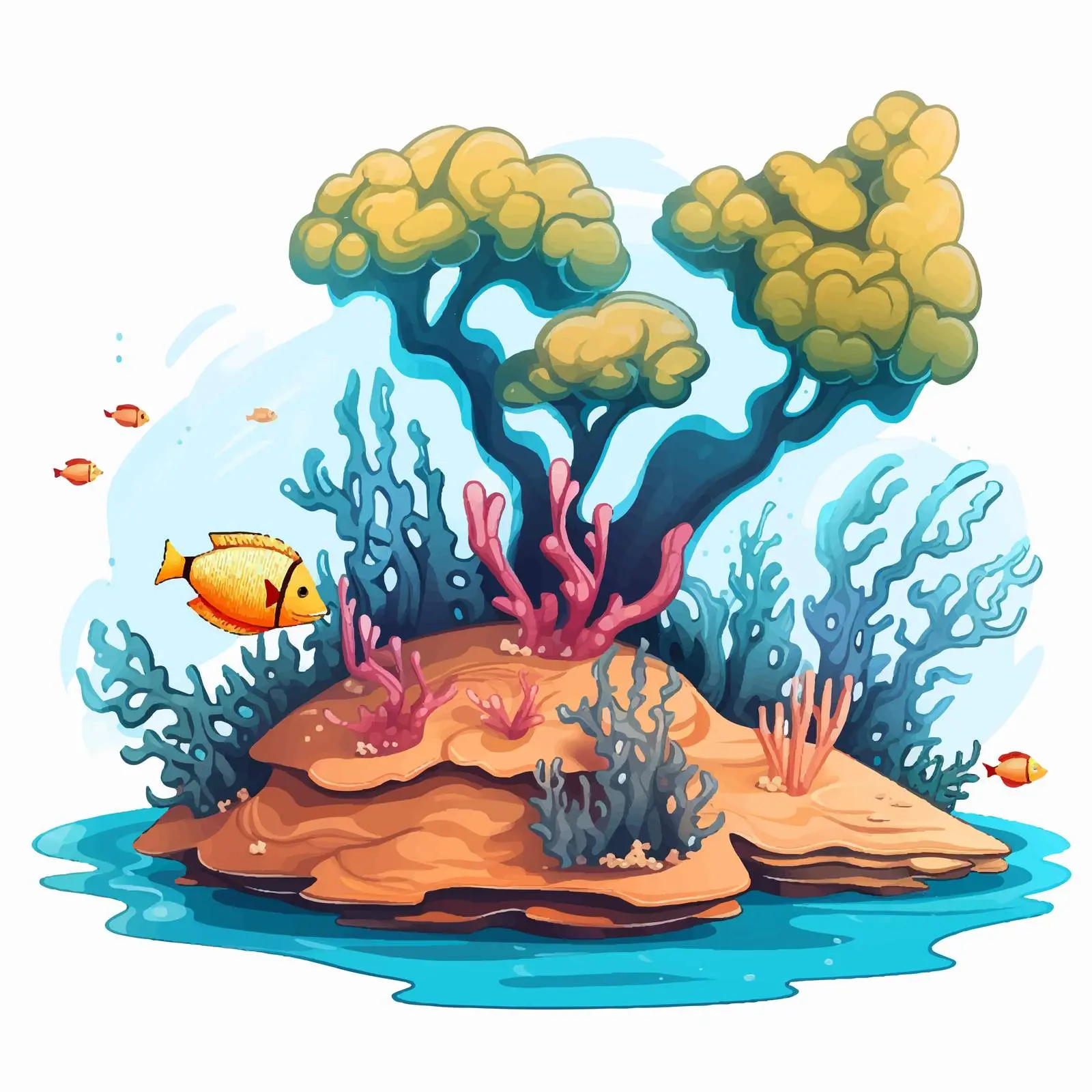 Coral Island with Fish and Sea Illustration — free download from Dotvec