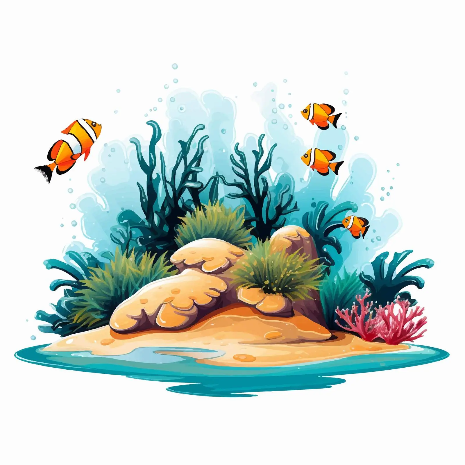 Fish Island Coral Illustration in the Sea Vectors — free download from Dotvec