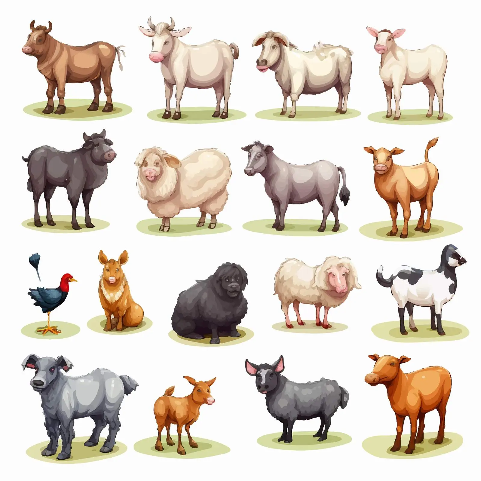 Colorful Cartoon Farm Animals Vector Illustration — free download from Dotvec