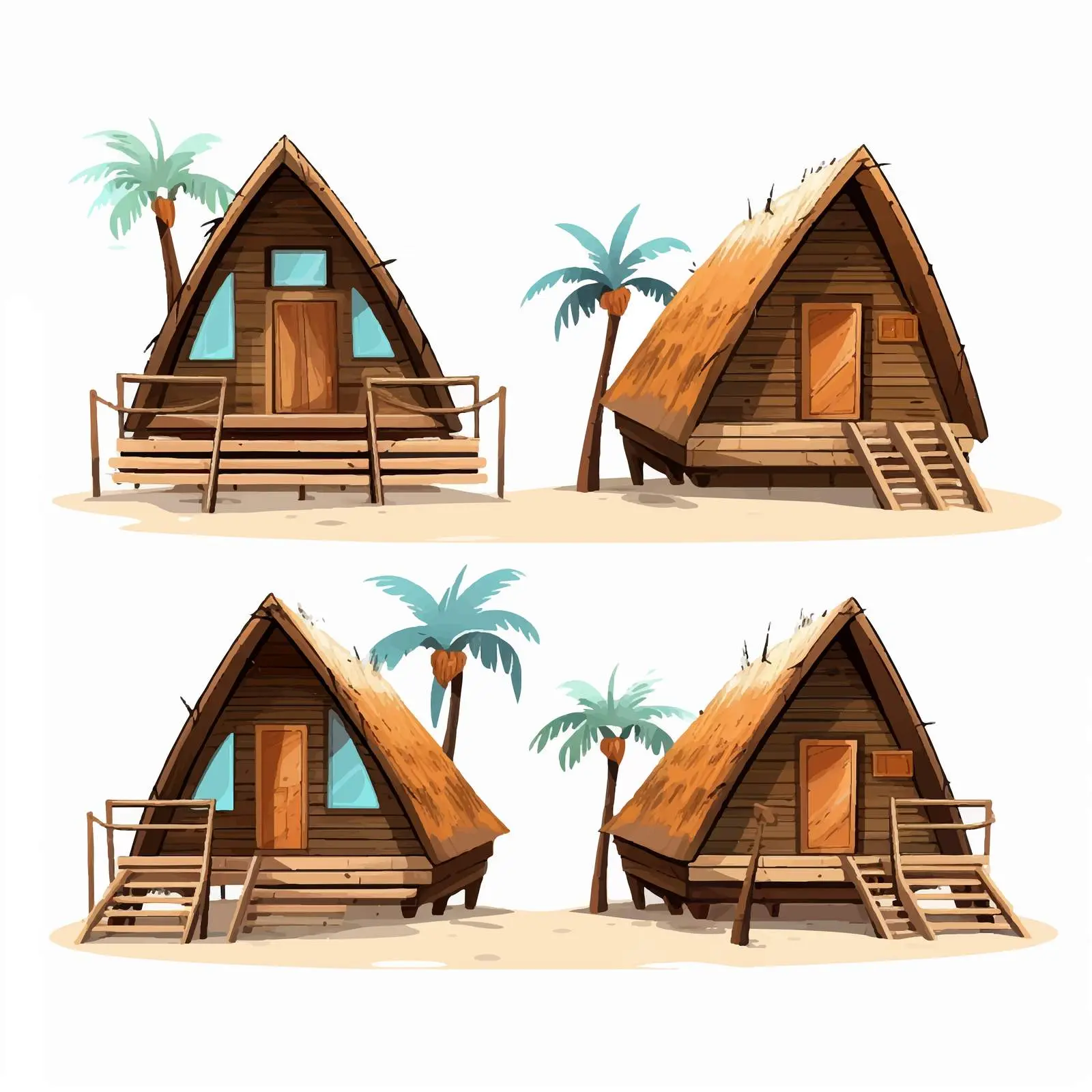 Cartoon Huts on White Background Vector Illustration — free download from Dotvec