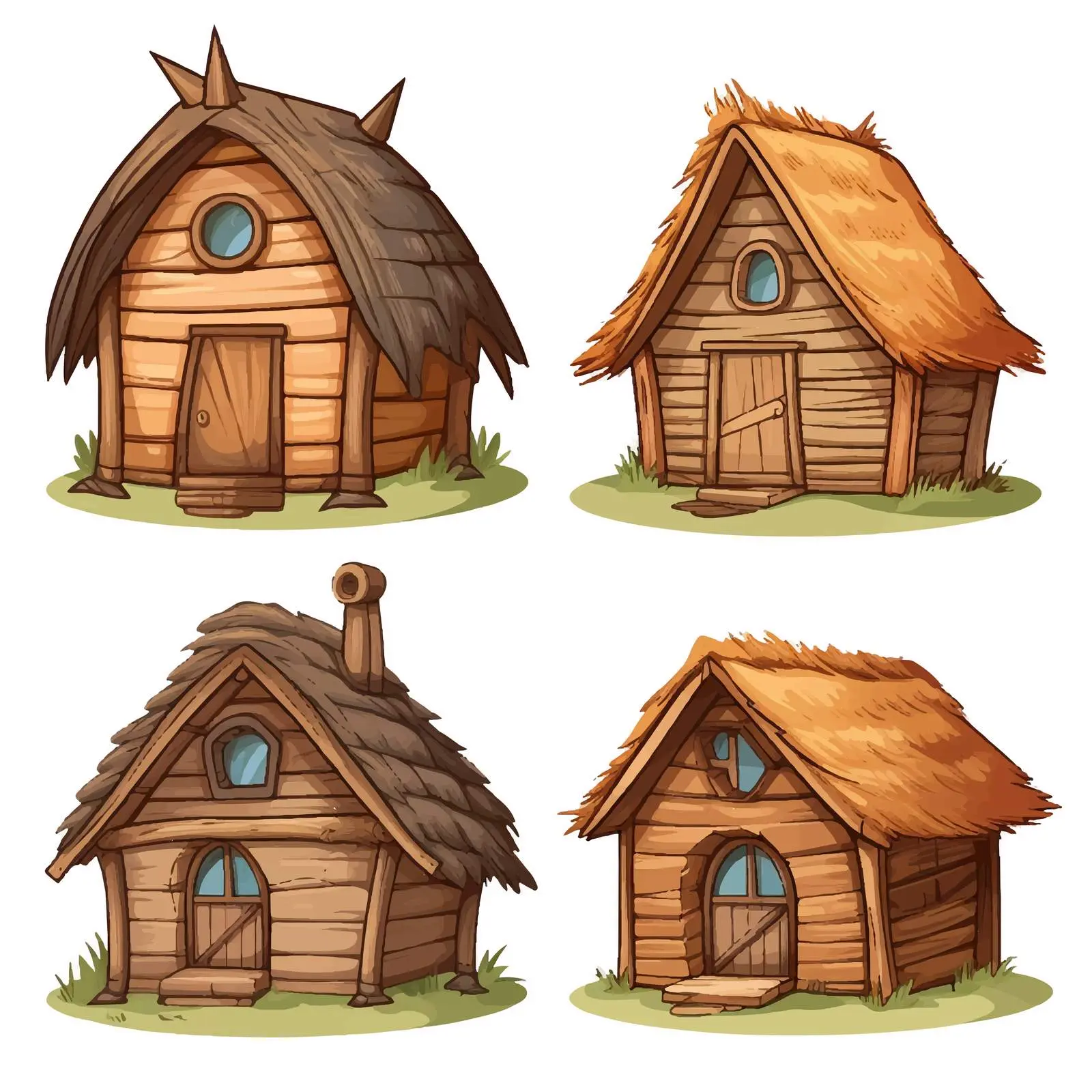 Cartoon Huts on White Background Vector Illustration — free download from Dotvec