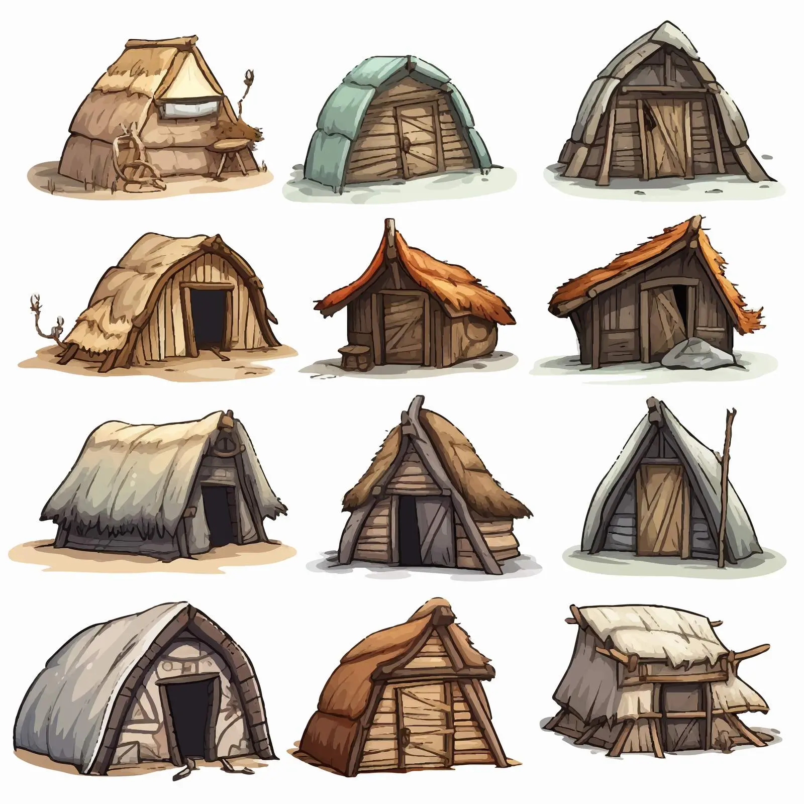 Cartoon Huts on White Background Vector Illustration — free download from Dotvec