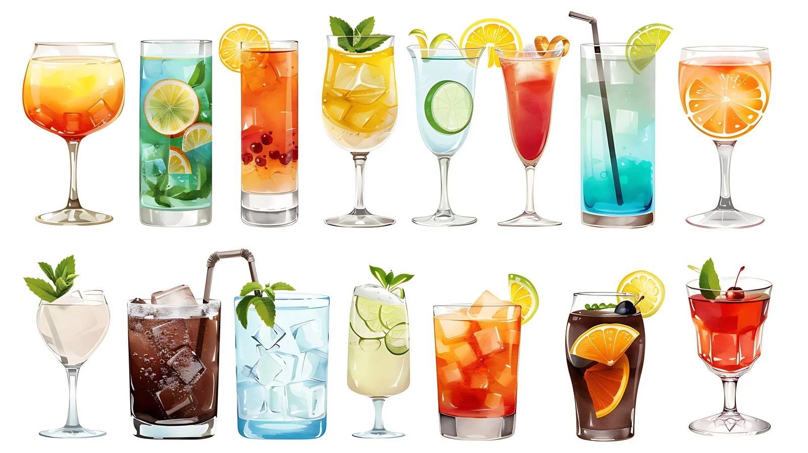 Assorted Drinks on White Background — free download from Dotvec