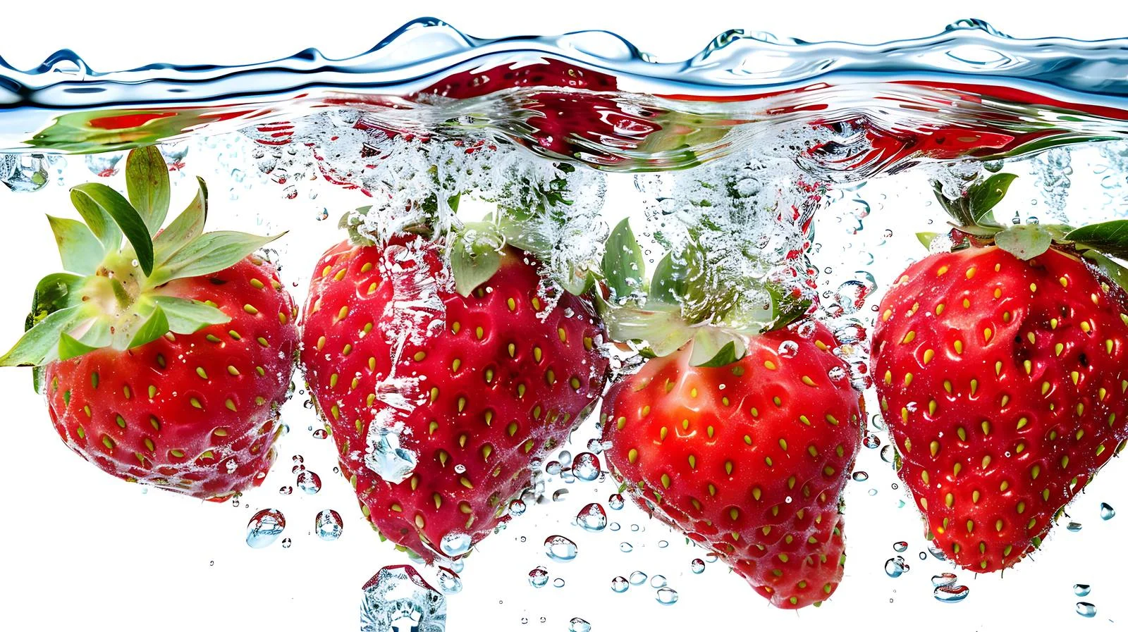 Vibrant strawberries submerged in clear water — free download from Dotvec