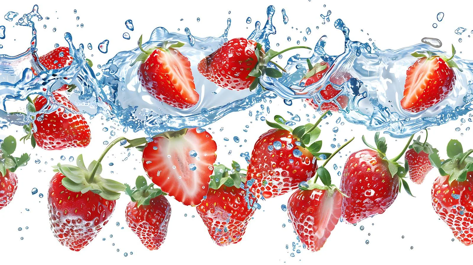 Vibrant Strawberries Floating in Water Splash — free download from Dotvec