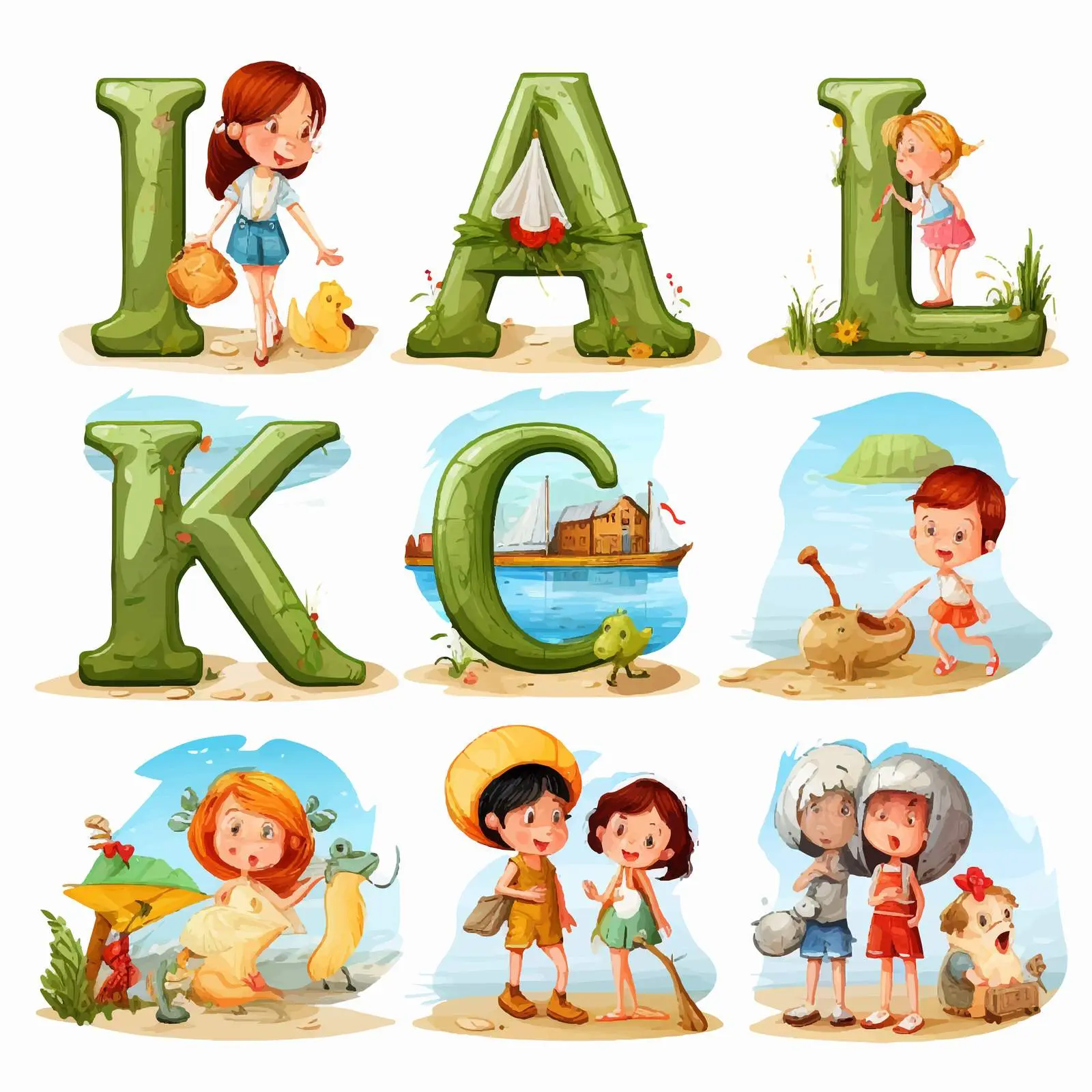 Kids Illustrated Alphabet Letter Series Vector — free download from Dotvec