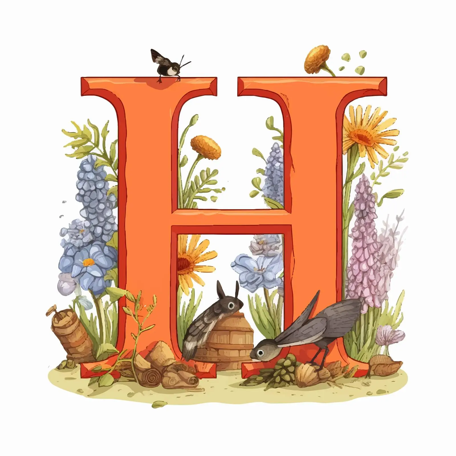 Illustrated Worksheet for Letter H — free download from Dotvec