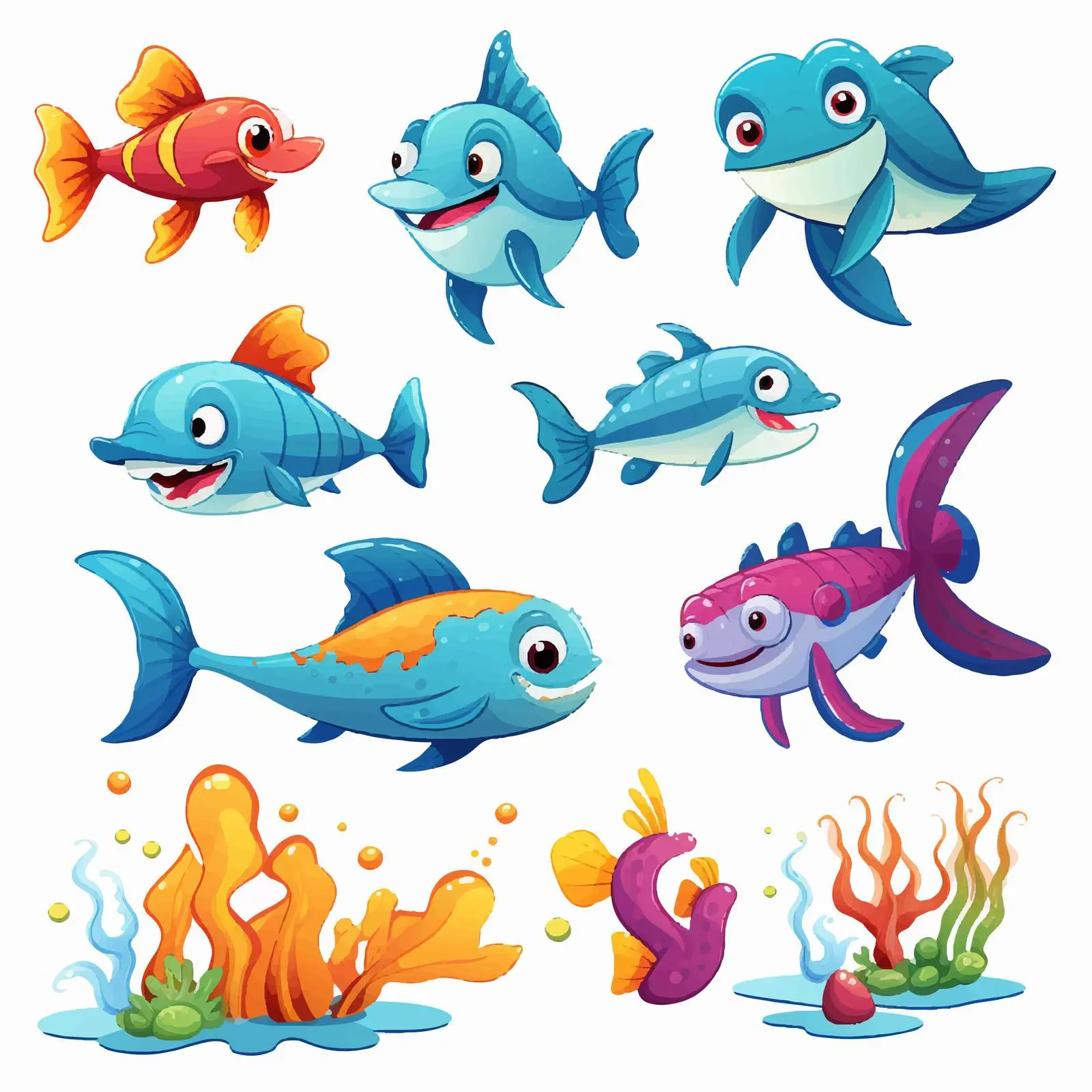Colorful Marine Animal Cartoons in Vector Format — free download from Dotvec