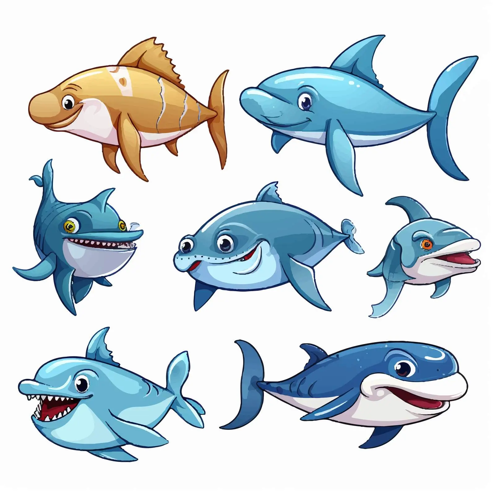 Marine Animal Cartoon Vectors Collection — free download from Dotvec