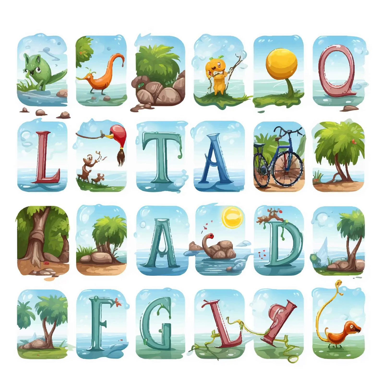 Cartoon Illustrated Vocabulary Card with Letters — free download from Dotvec