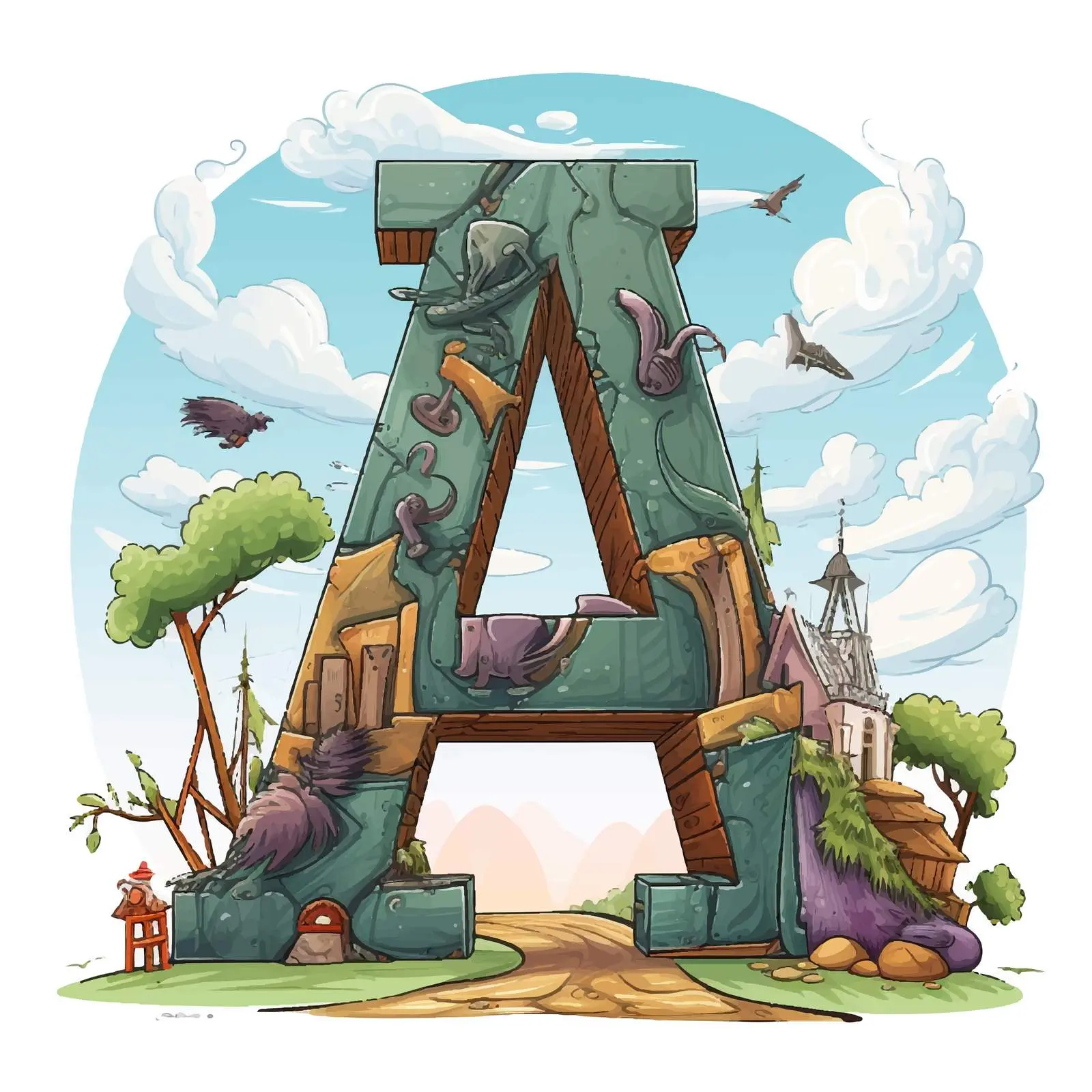 Cartoon Vocabulary Cards with Letters for Learning — free download from Dotvec