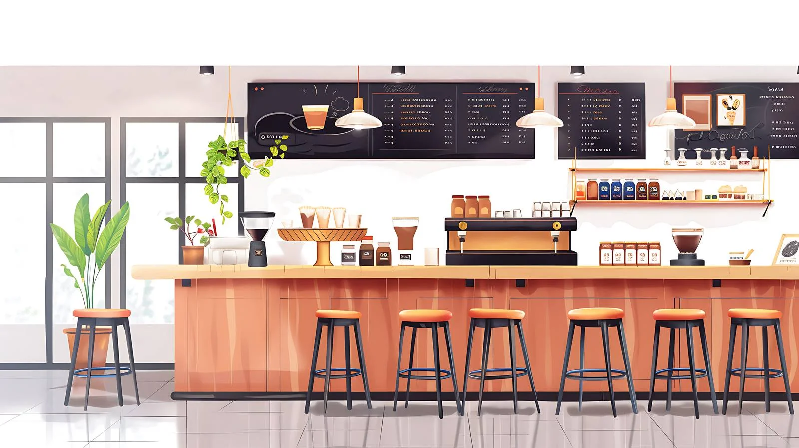 Modern Coffee Shop Close-up Illustration — free download from Dotvec