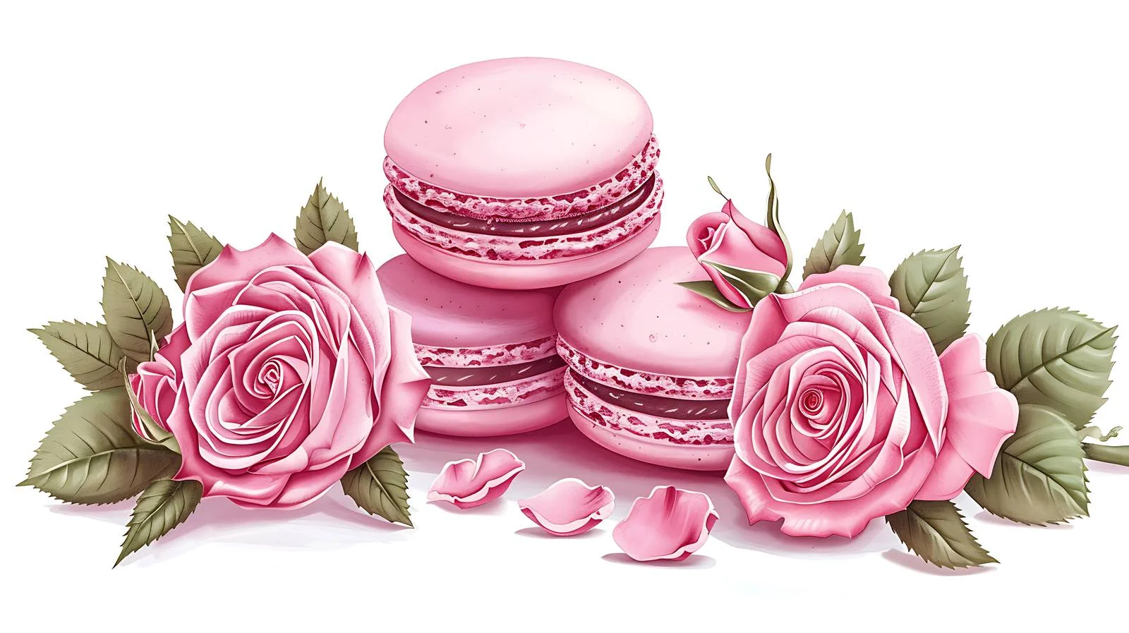 Elegant Macaroon & Roses Dessert Illustration — free download from Dotvec