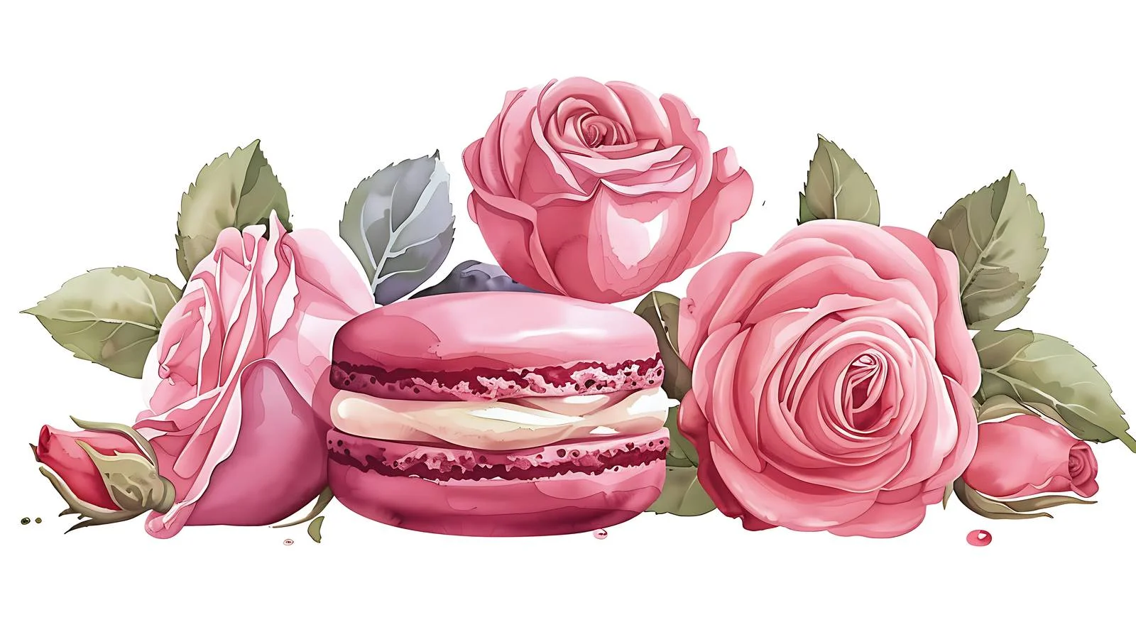 Elegant Macaroon and Rose Dessert Illustration — free download from Dotvec