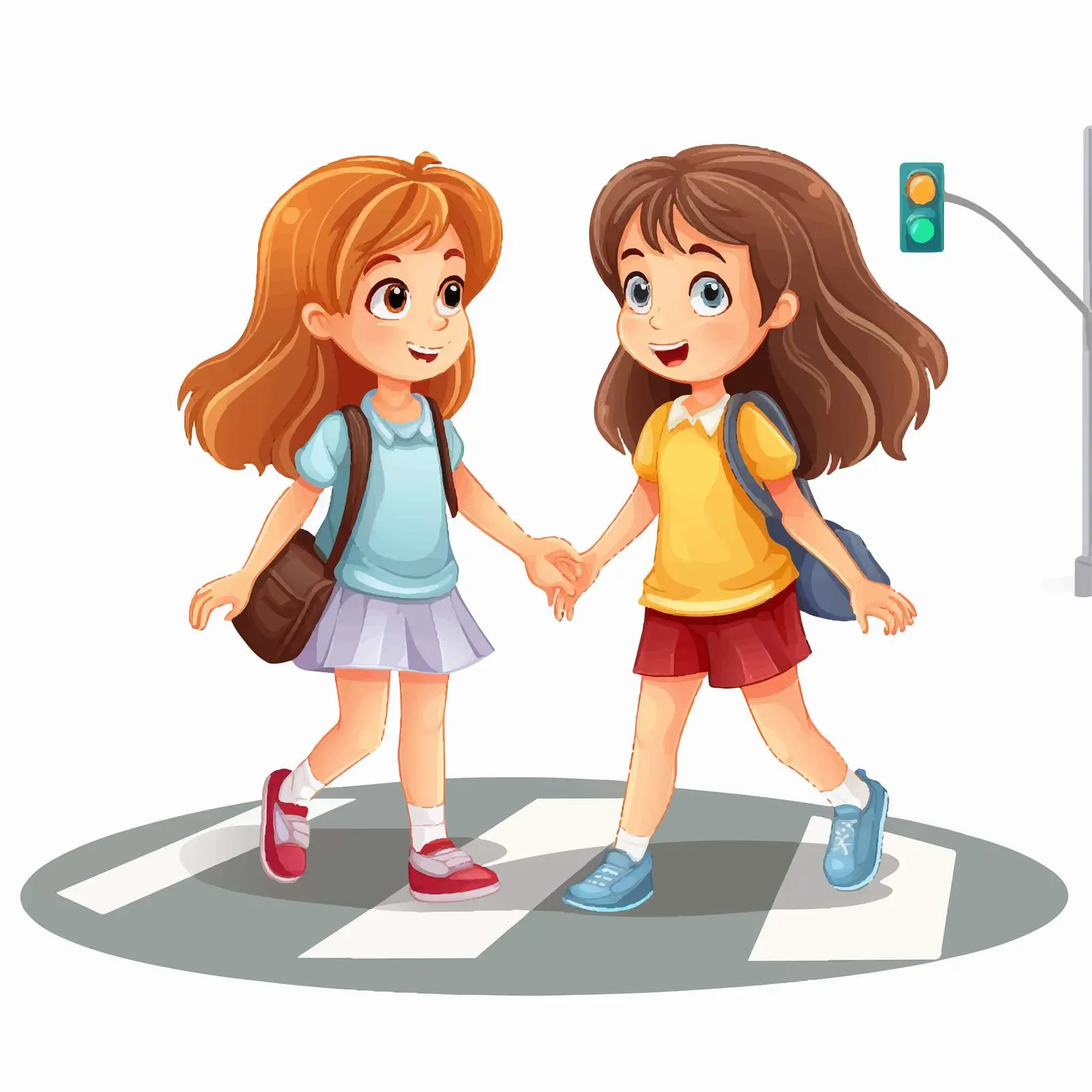 Two Girls Crossing the Street Vector Illustration — free download from Dotvec