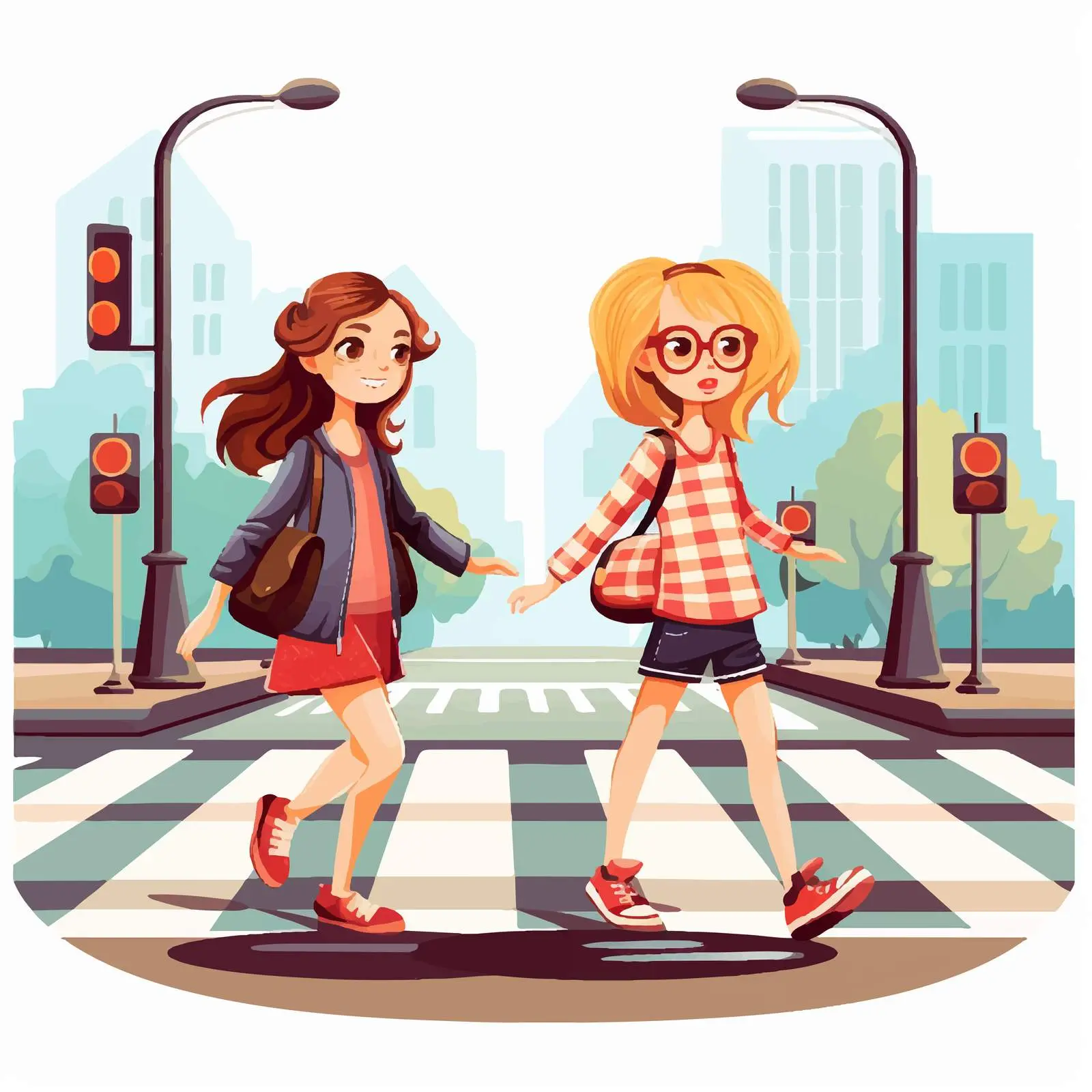 Two Girls Crossing the Street Vector Illustration — free download from Dotvec
