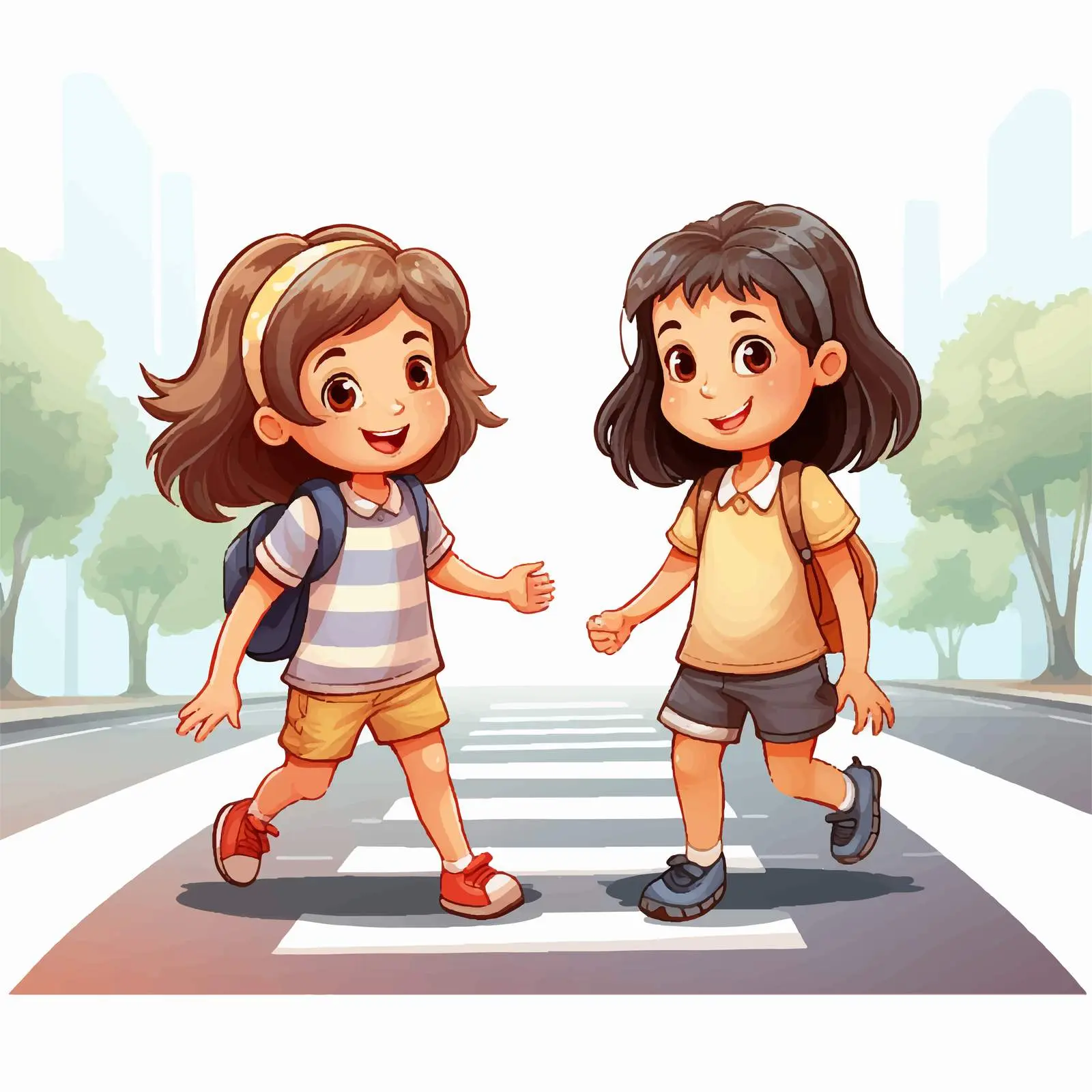 Two Girls Crossing the Street Vector Illustration — free download from Dotvec