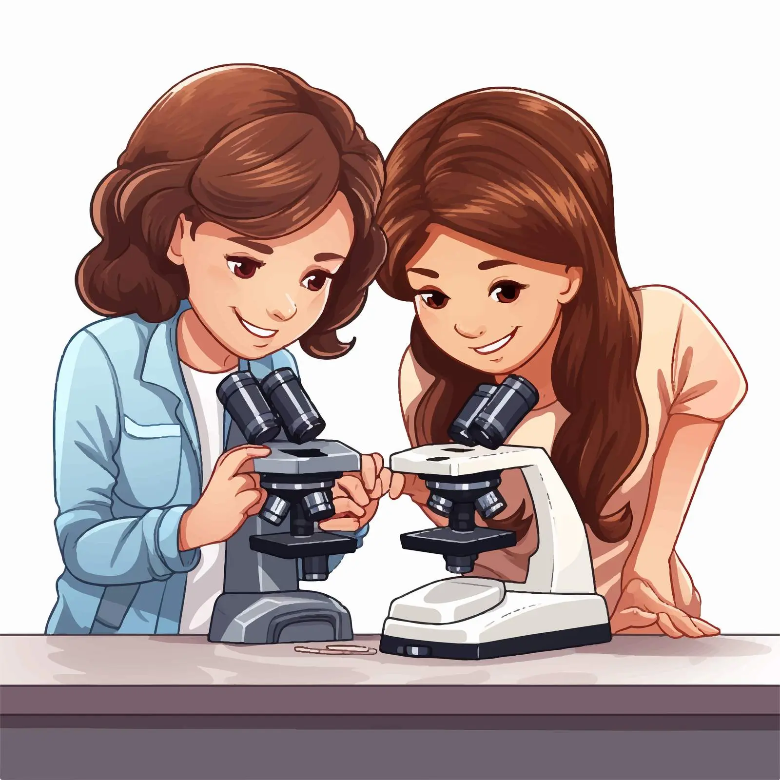 Girls Examining Samples with Microscope Vector Art – free microbiology image from Dotvec