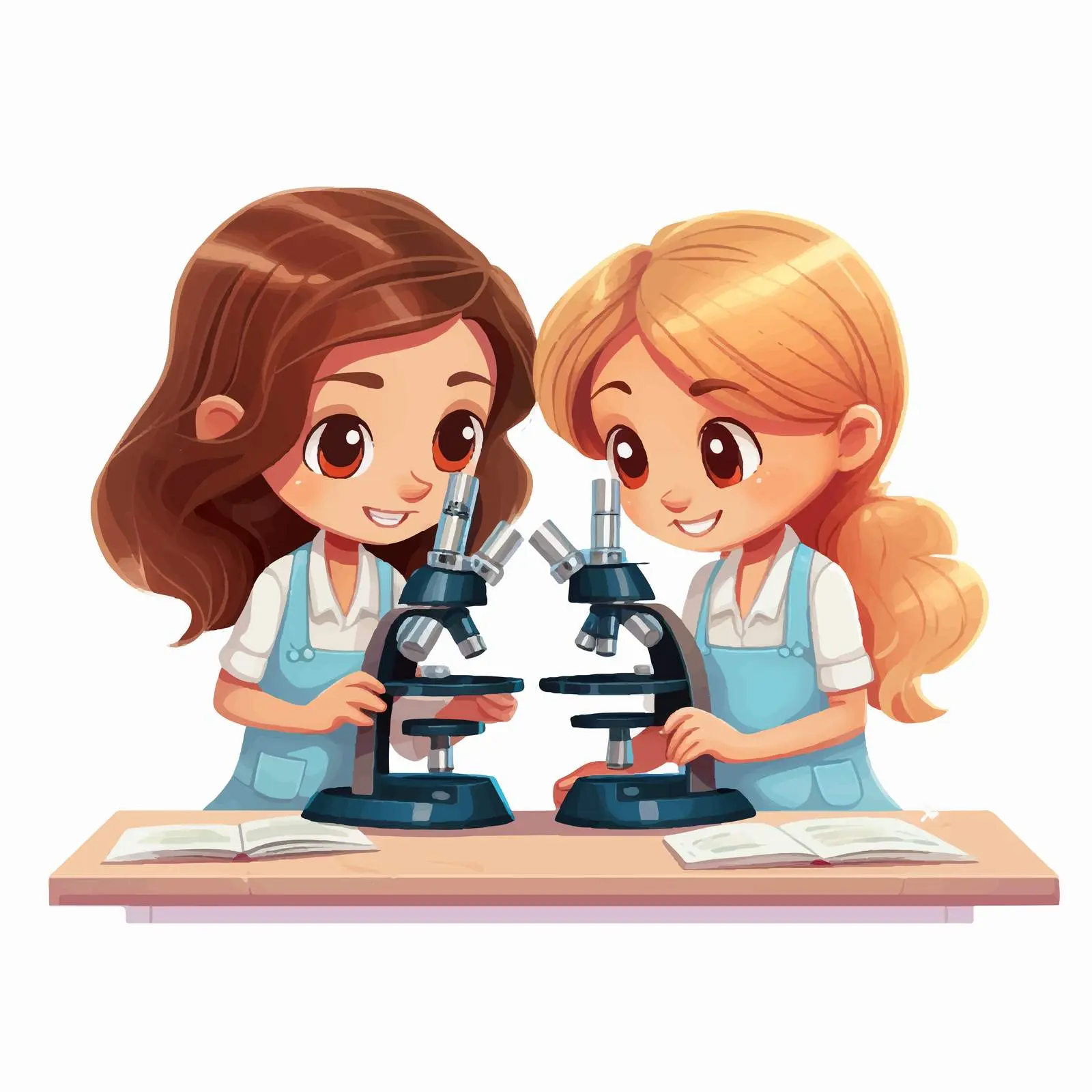 Girls Observing Science with Microscope Vector Art — free download from Dotvec