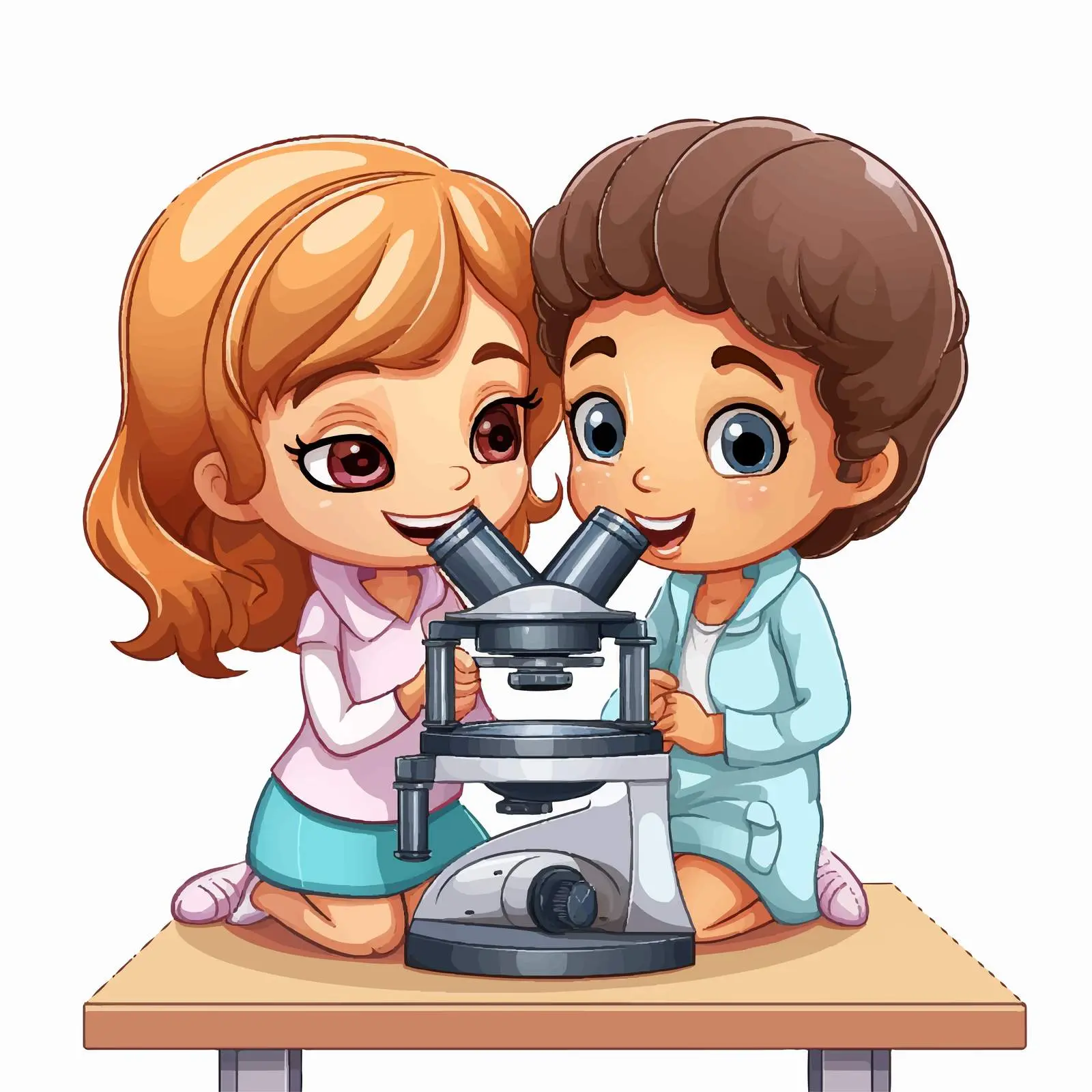 Two Girls Using Microscope Vector Illustration — free download from Dotvec
