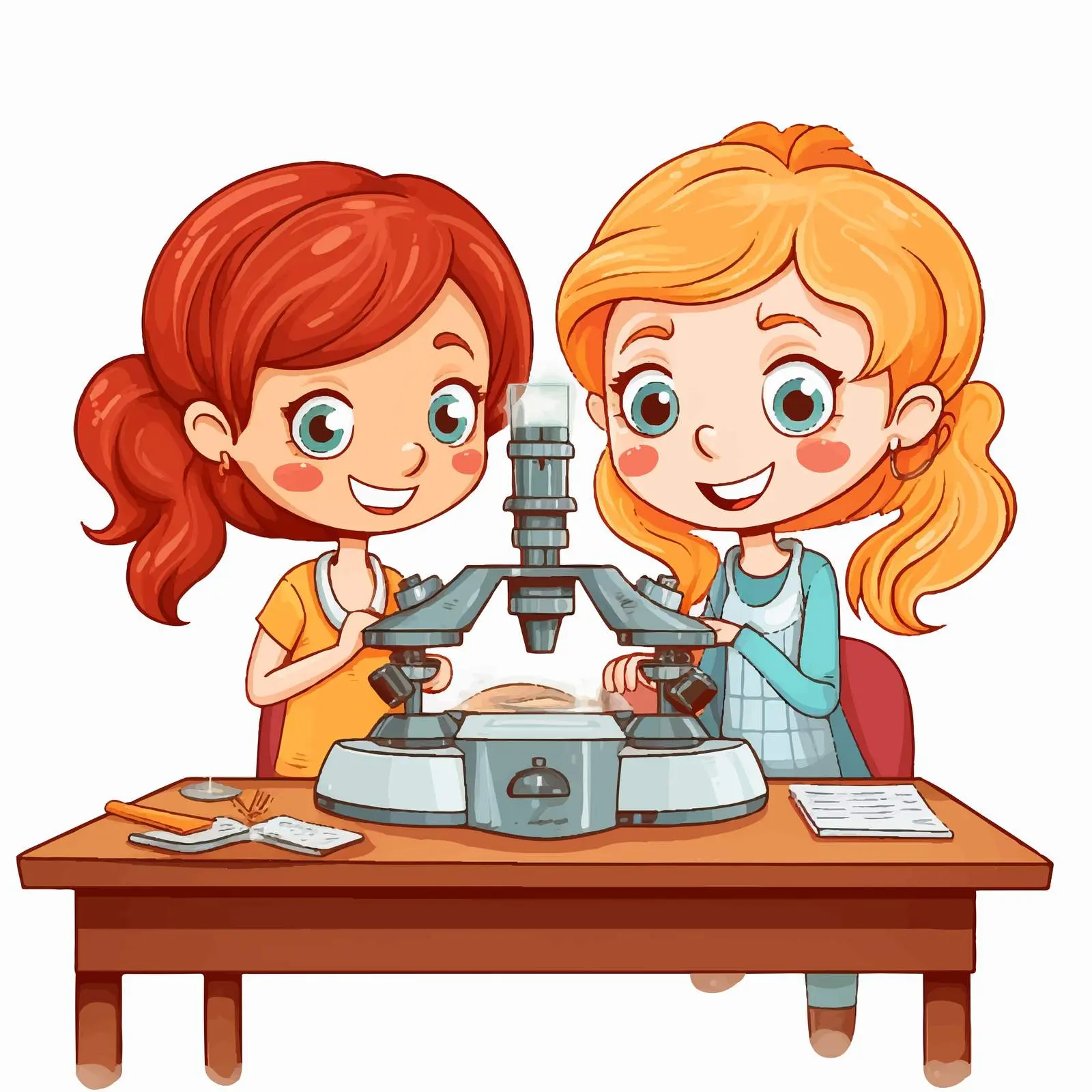 Two Girls Analyzing Samples with Microscope Vector — free download from Dotvec