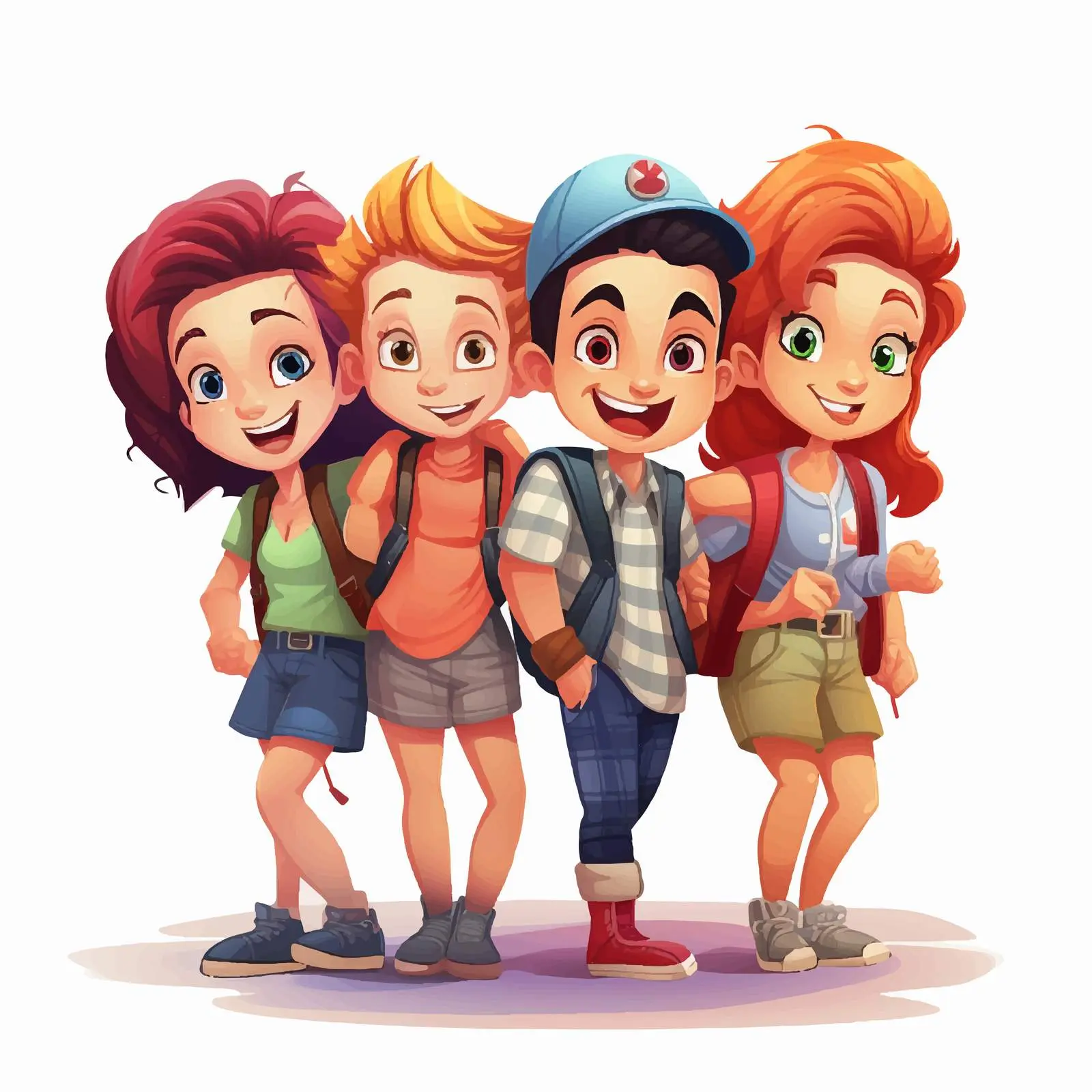 Four Friends Cartoon Vector Illustration — free download from Dotvec