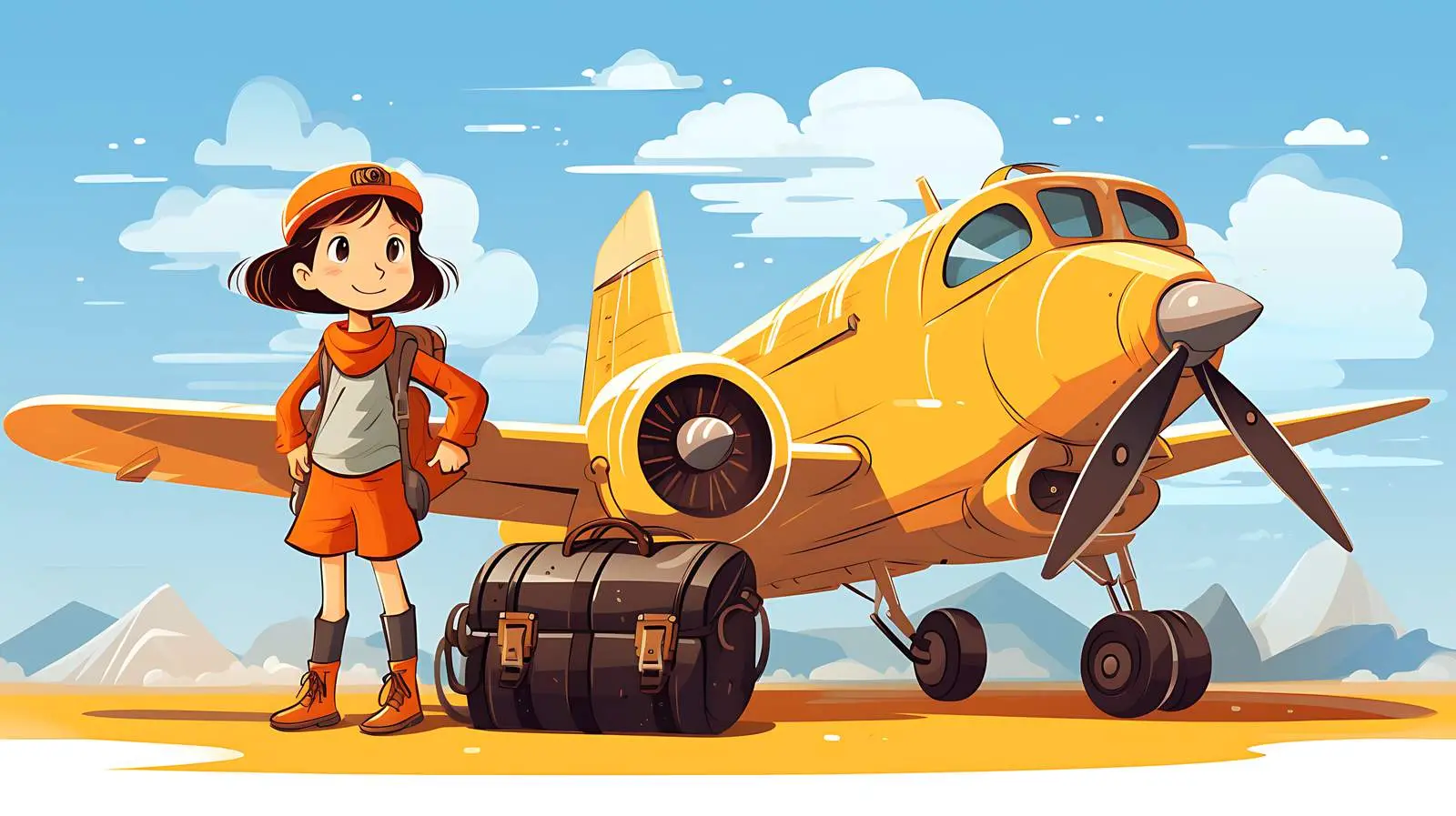 Traveling Girl Boarding Aircraft Illustration — free download from Dotvec