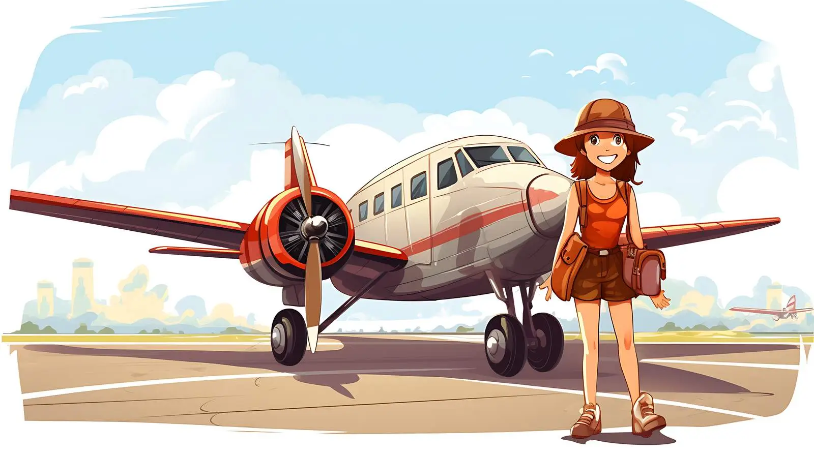 Traveling Girl with Aircraft Illustration — free download from Dotvec