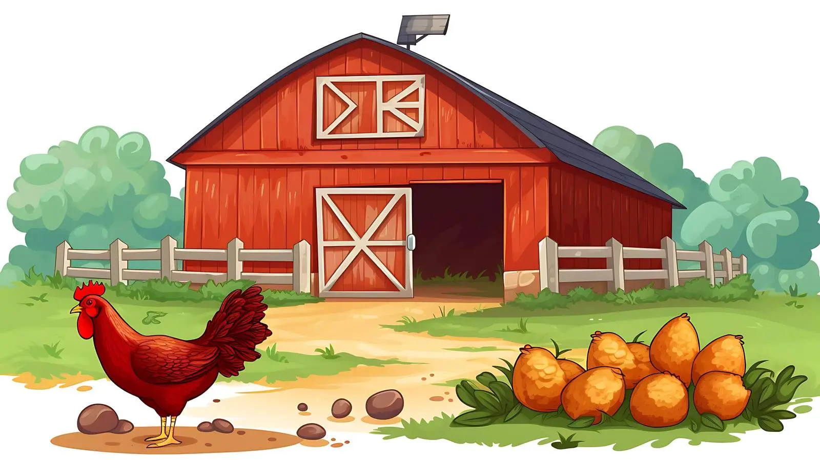 Rural Barn with Chicken and Fruits — free download from Dotvec