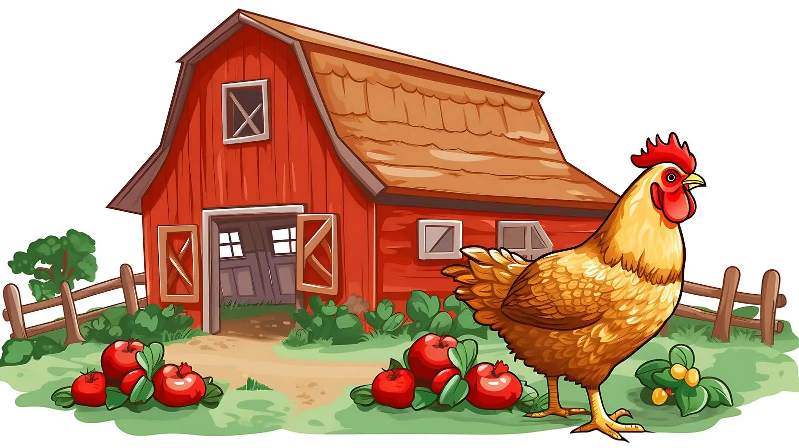 Rustic Barn with Chicken and Fruits — free download from Dotvec