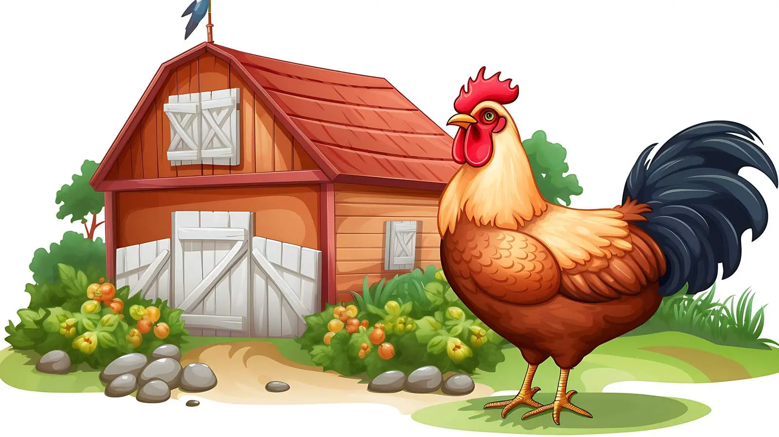 Rustic Farm Scene with Chicken and Fruits — free download from Dotvec