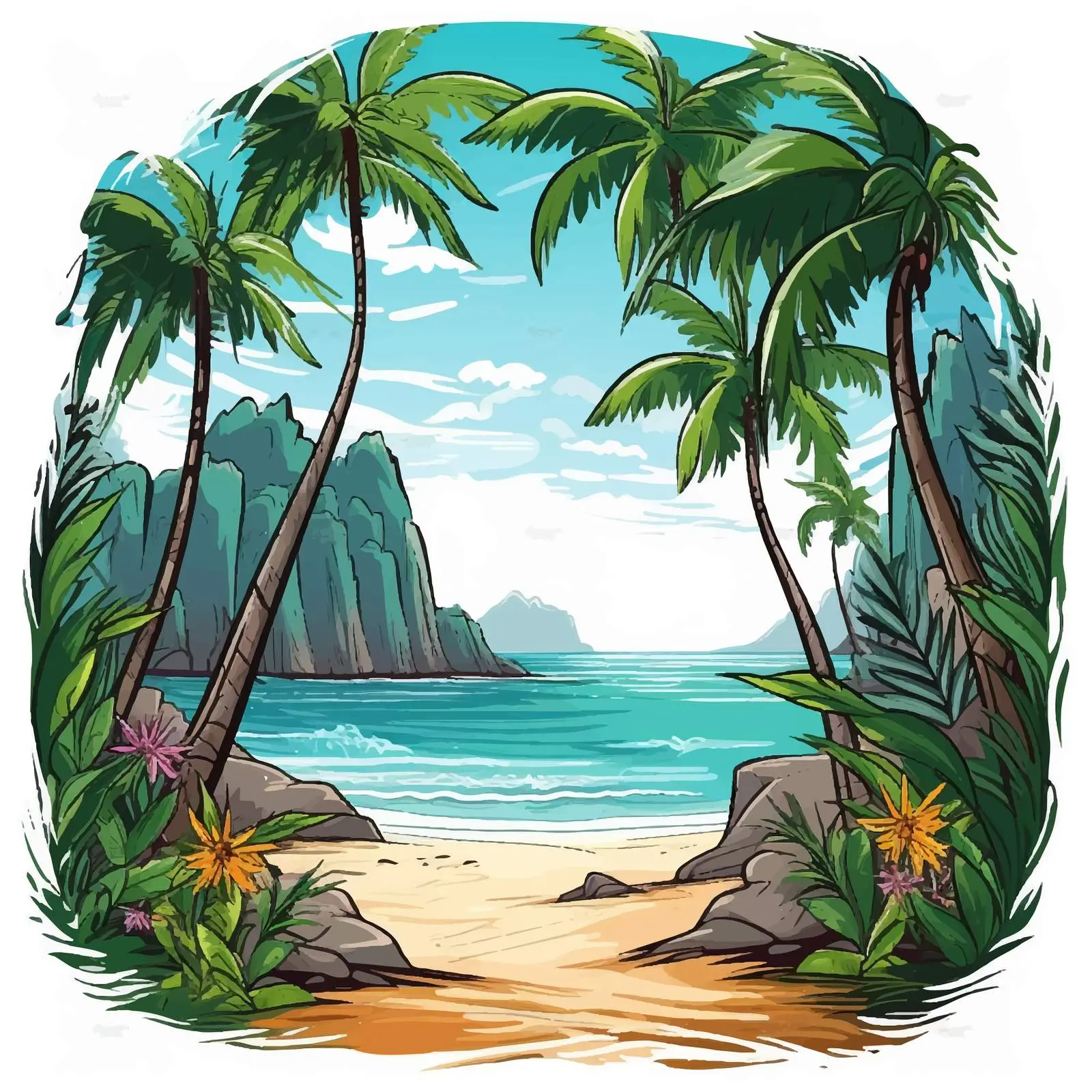 Cartoon Beach Illustration in Thailand — free download from Dotvec